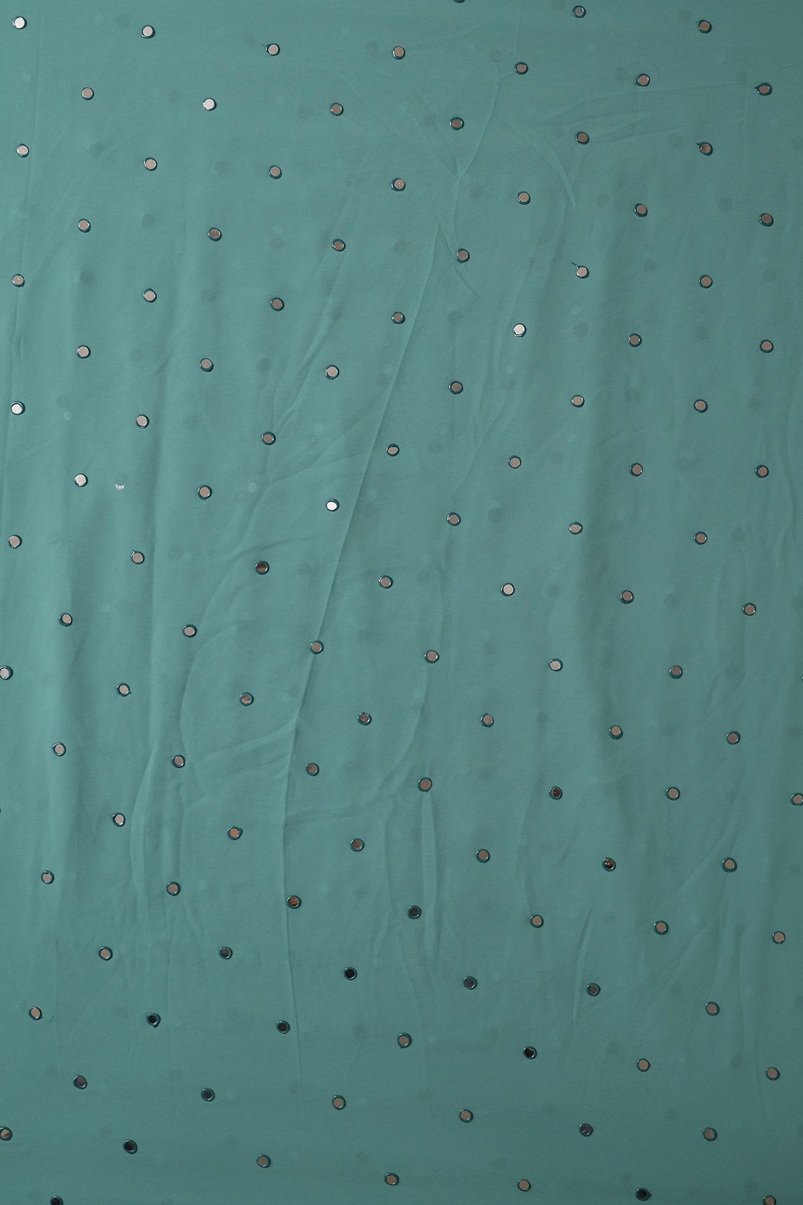 Beautiful Real Mirror Embroidery Work On Teal Georgette Fabric - doeraa