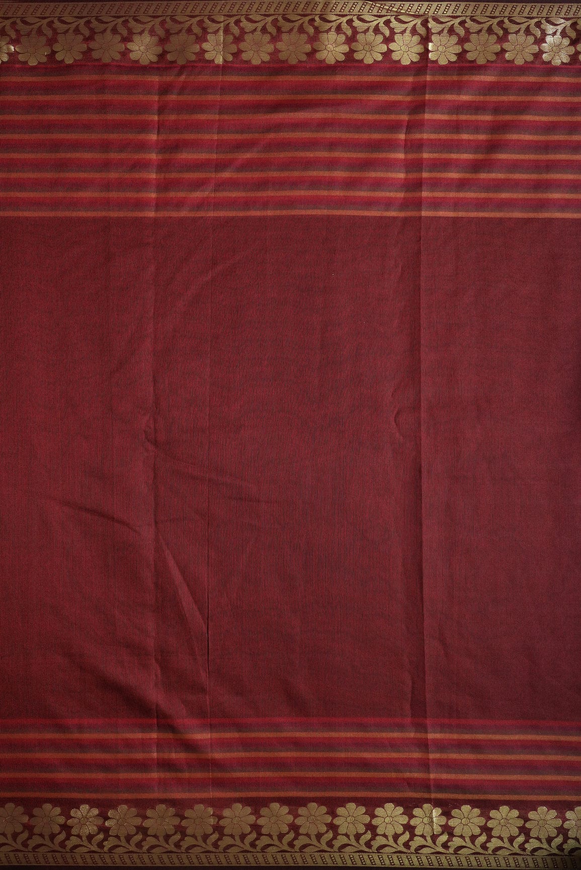 Beautiful Stripes With Floral Zari Jacquard Border Maroon Organza Fabric - doeraa