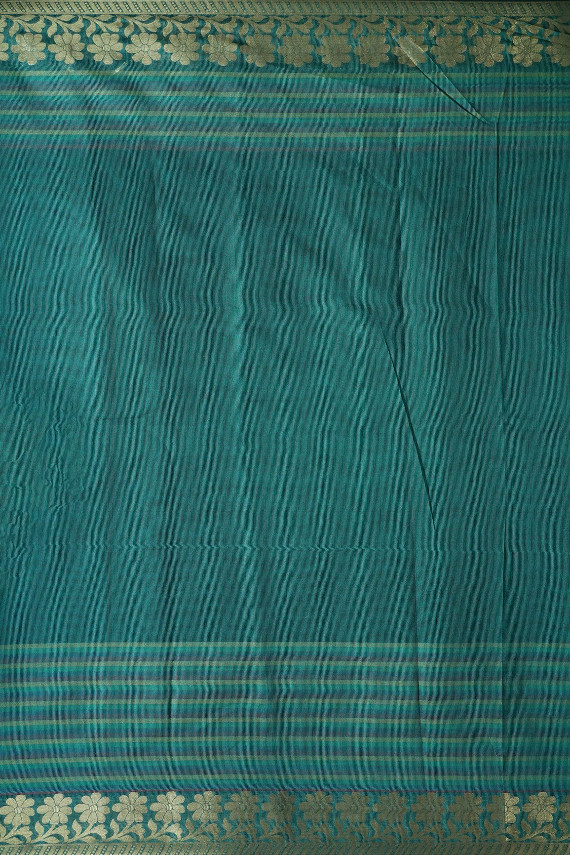 Beautiful Stripes With Floral Zari Jacquard Border Turquoise Organza Fabric - doeraa