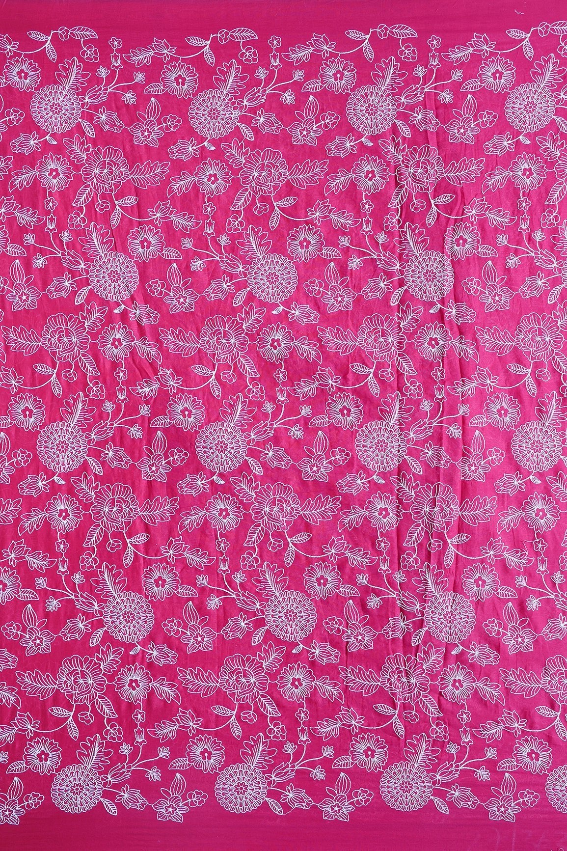Beautiful White Thread Floral Embroidery Work On Rani Pure Mul Cotton Fabric - doeraa
