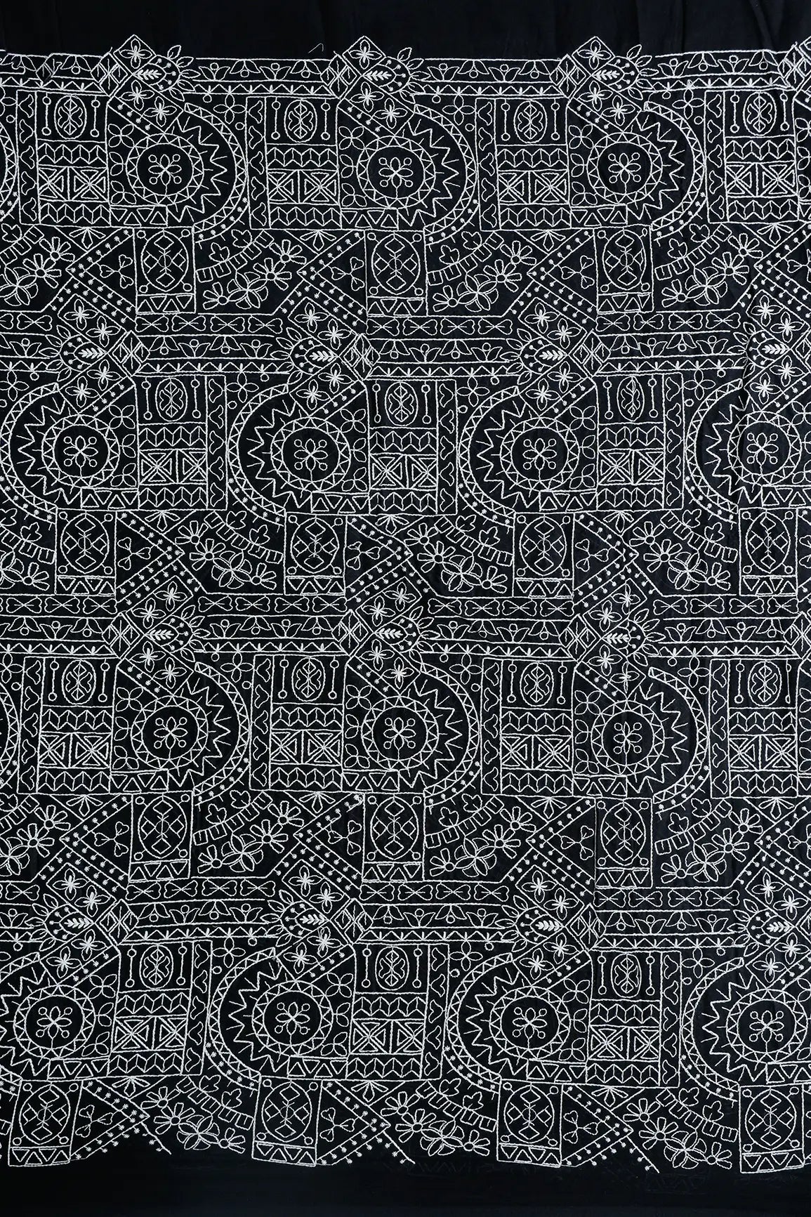 Beautiful White Thread Traditional Embroidery Work On Black Pure Mul Cotton Fabric - doeraa