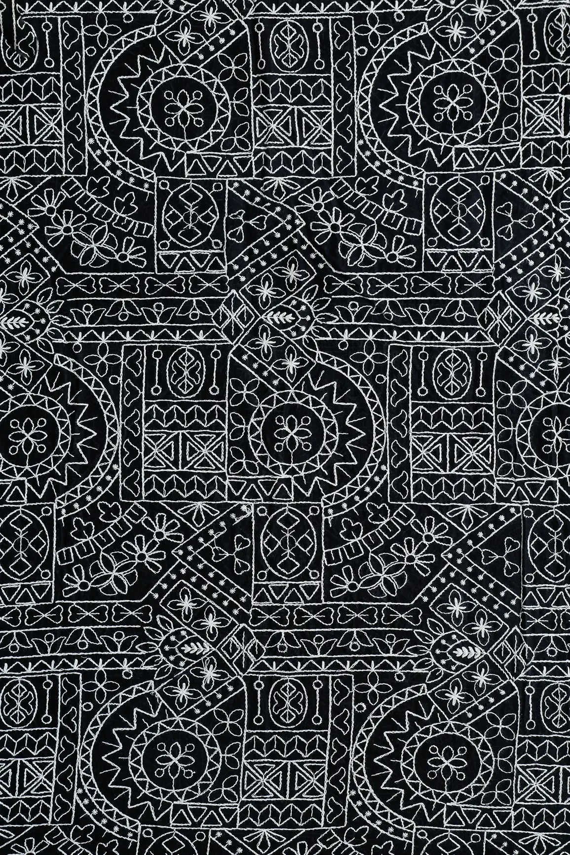 Beautiful White Thread Traditional Embroidery Work On Black Pure Mul Cotton Fabric - doeraa