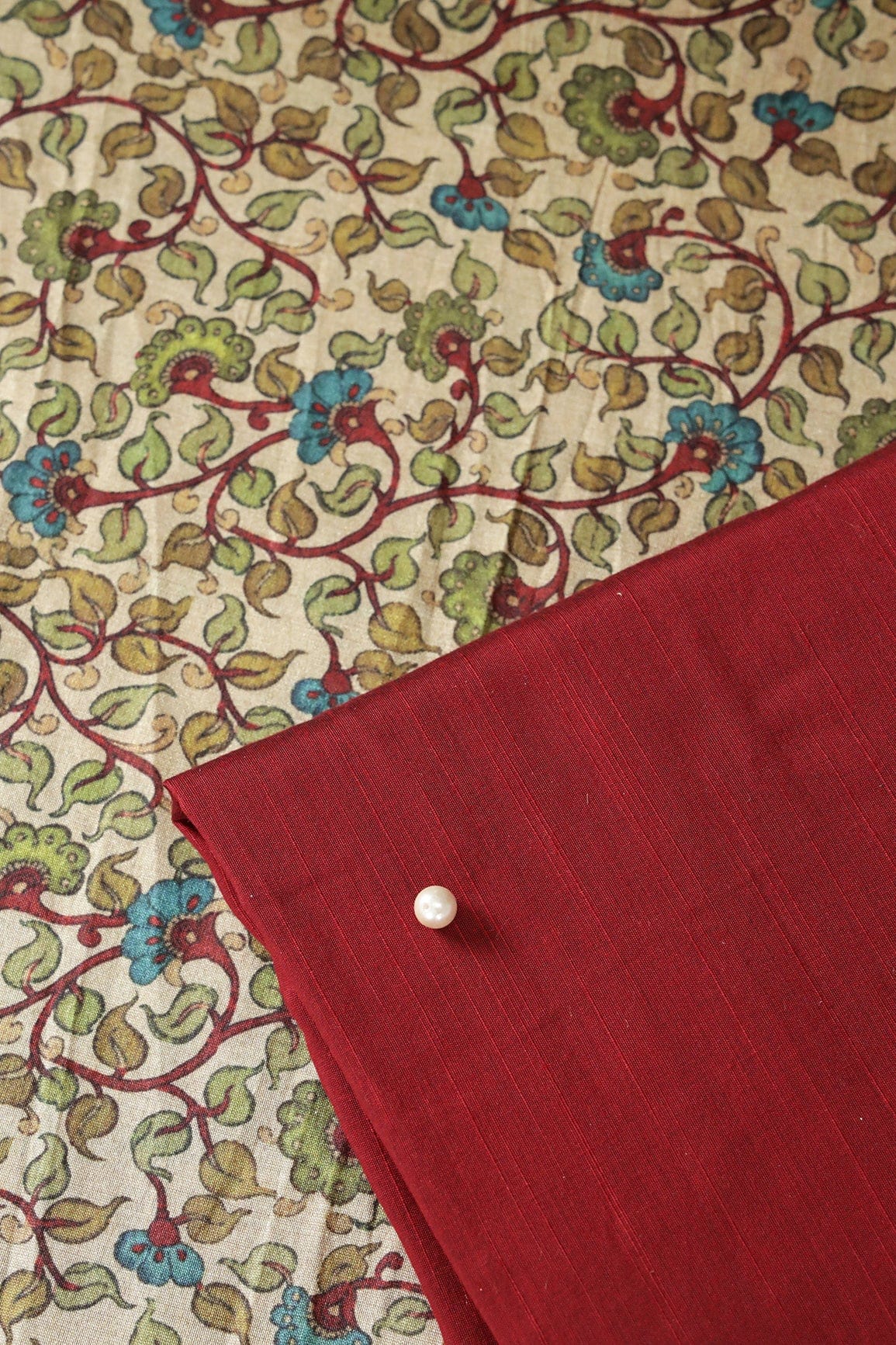 Beige And Maroon Unstitched Suit (2 Piece) - doeraa