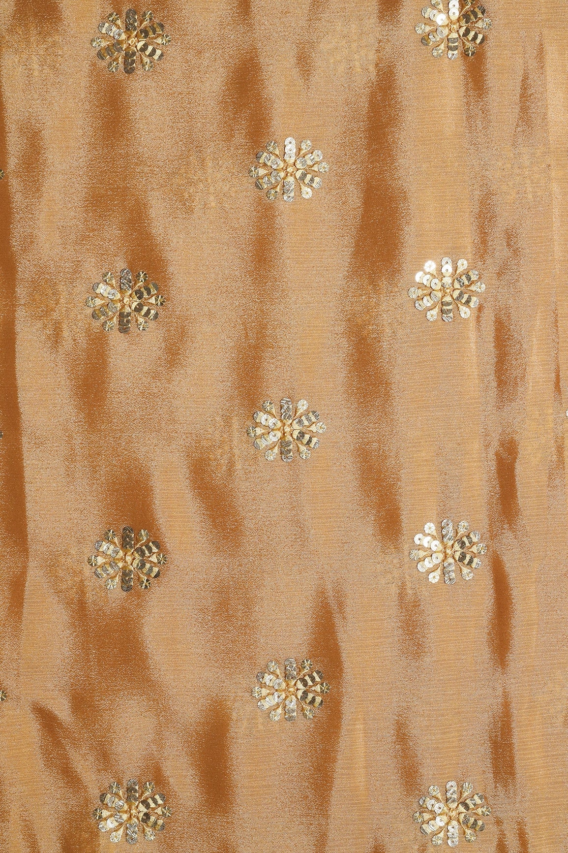 Beige Thread With Gold Sequins Floral Butta Embroidery Work On Beige Chinnon Chiffon Fabric - doeraa