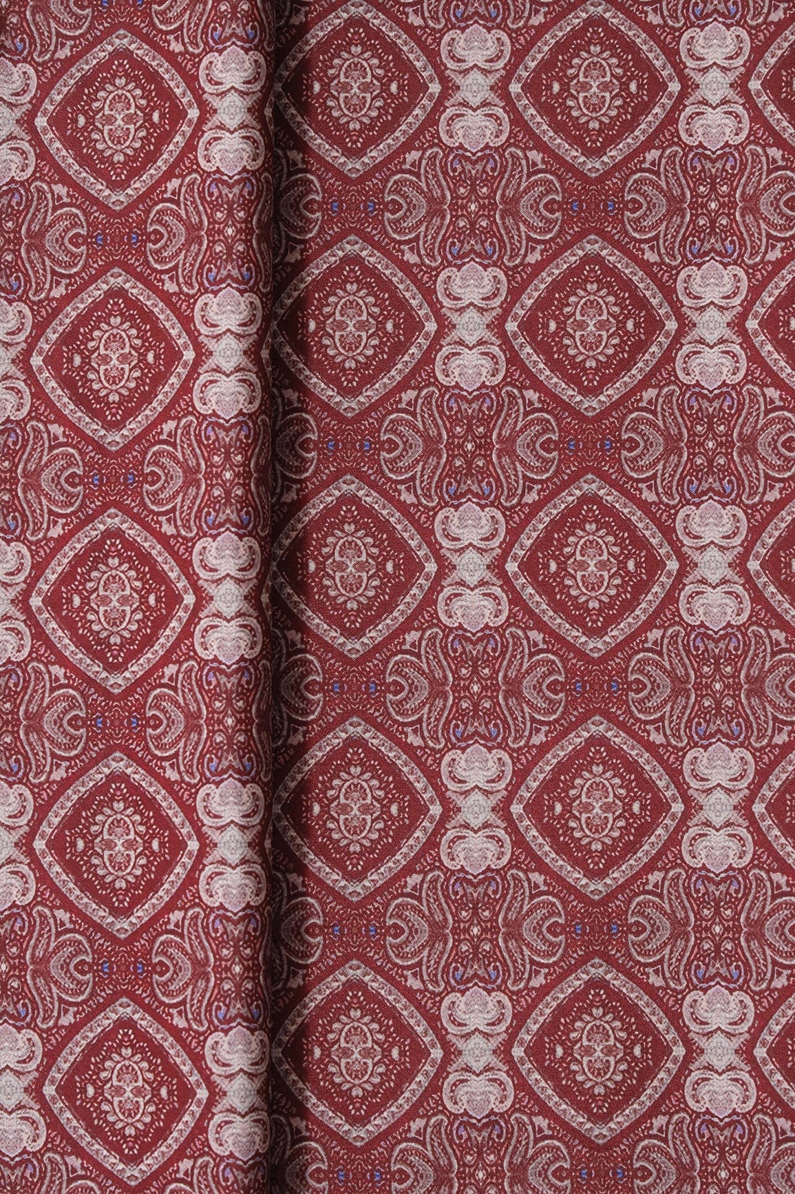 Beige Traditional Pattern Digital Print On Dark Maroon French Crepe Fabric - doeraa