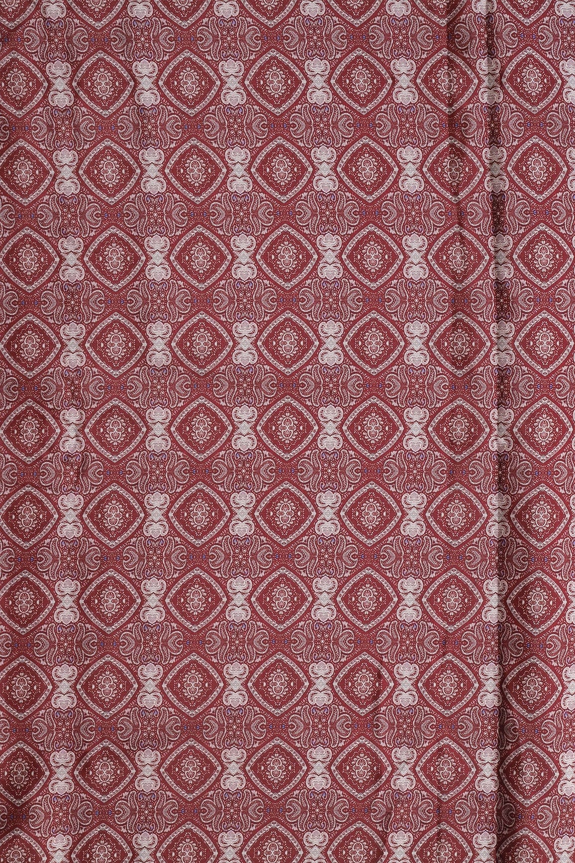 Beige Traditional Pattern Digital Print On Dark Maroon French Crepe Fabric - doeraa