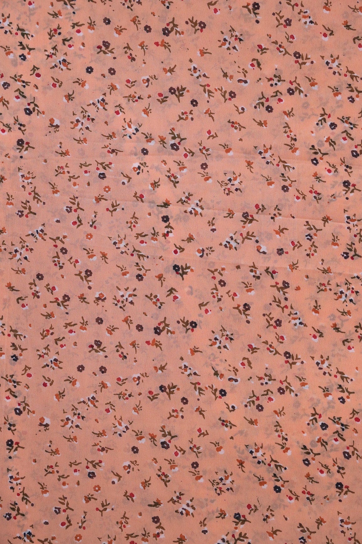 Big Width "56" Multi Color Small Floral Digital Print On Peach Georgette Fabric - doeraa