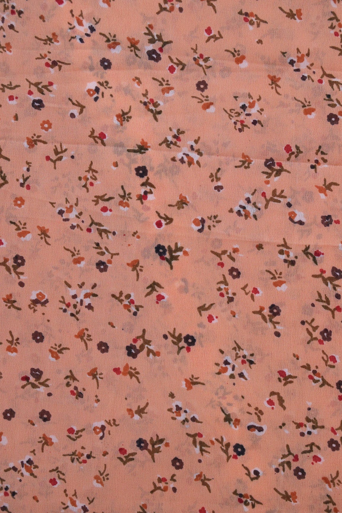 Big Width "56" Multi Color Small Floral Digital Print On Peach Georgette Fabric - doeraa