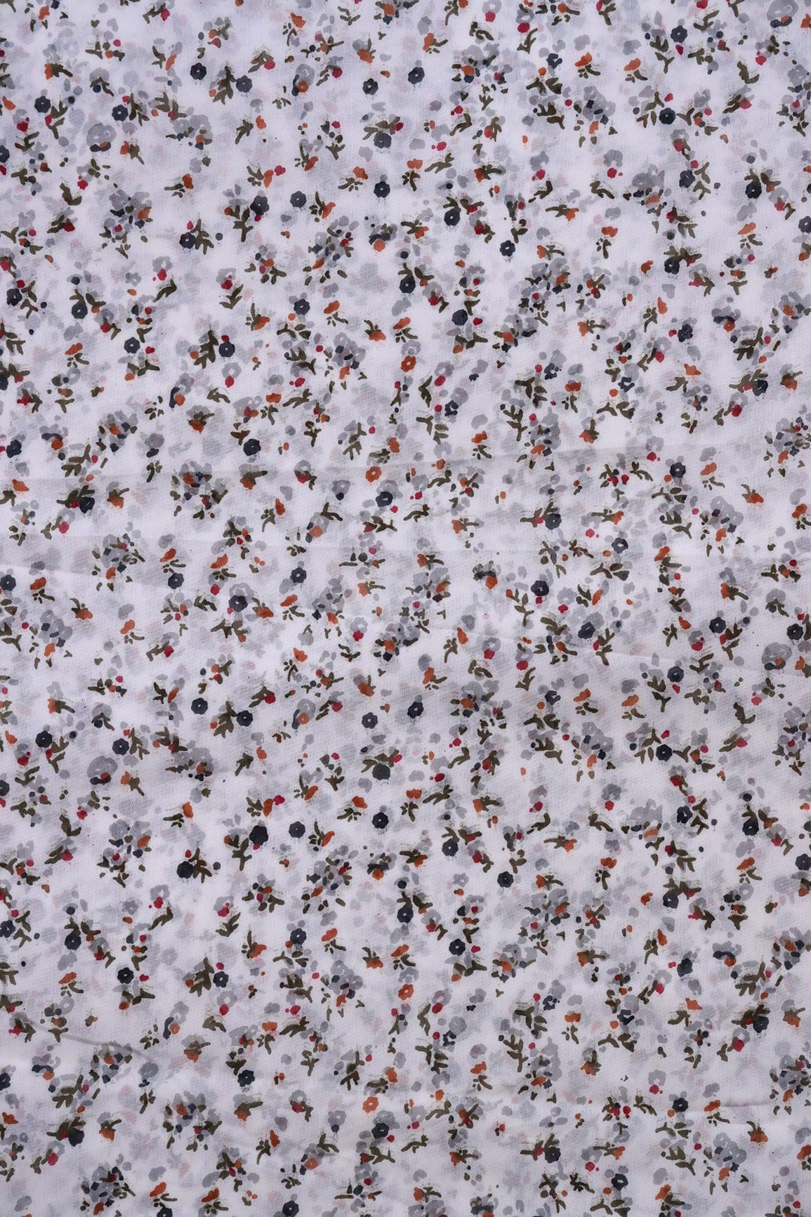 Big Width "56" Multi Color Small Floral Digital Print On White Georgette Fabric - doeraa