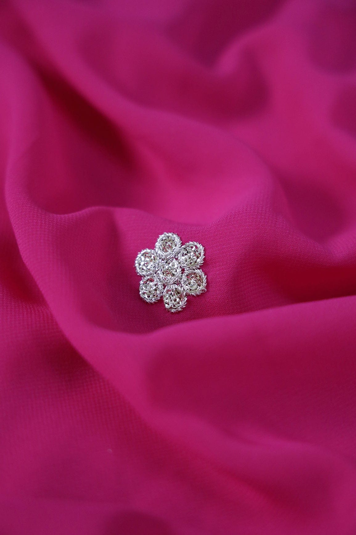 Big Width''56'' Fuchsia Thread With Zari Ethnic Embroidery Work On Fuchsia Georgette Fabric With Border - doeraa