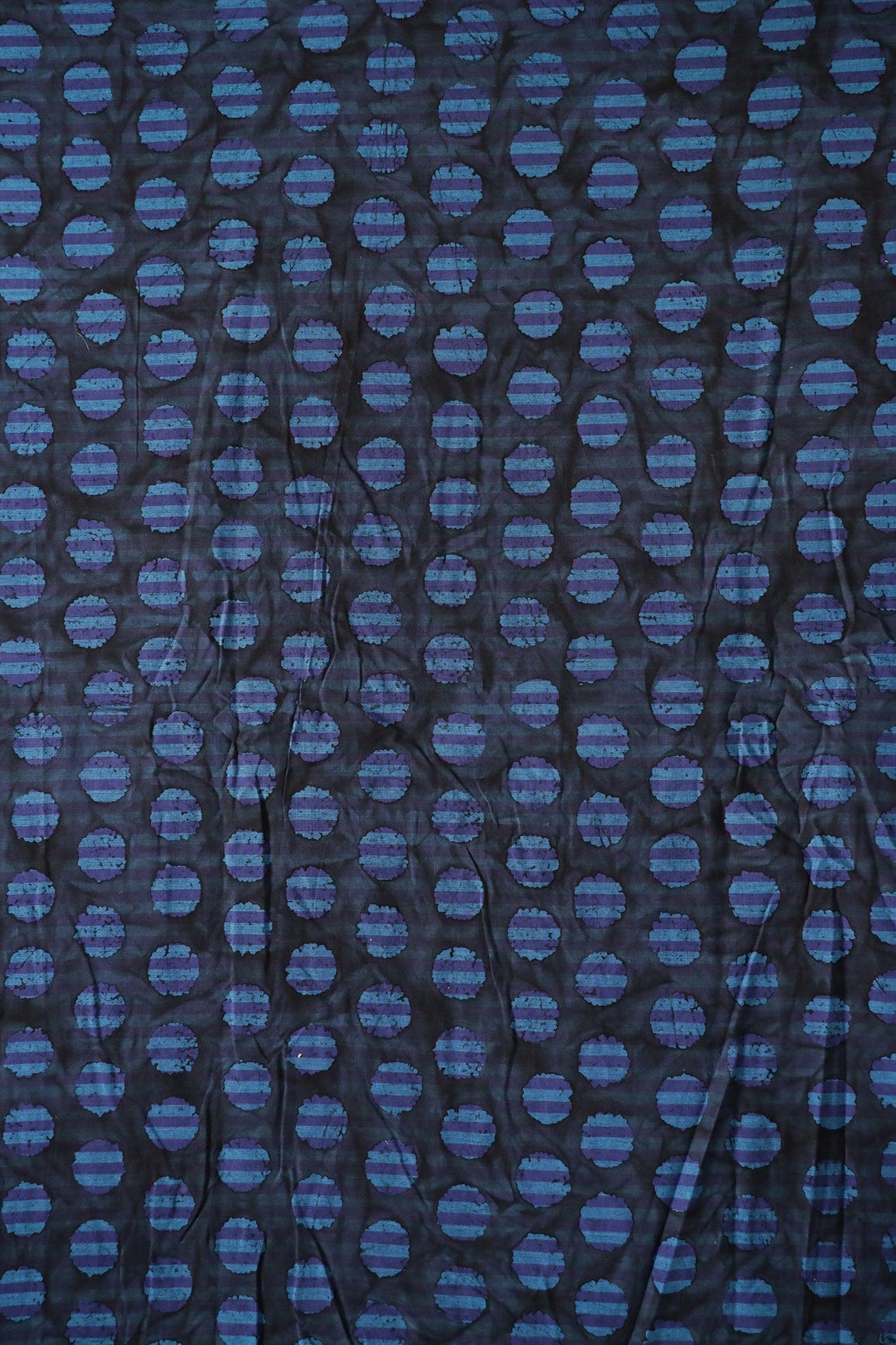 Black And Blue Polka Stripes Pattern Batik Handblock Organic Cotton Fabric - doeraa