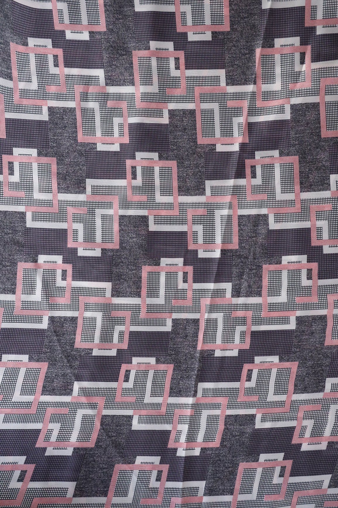 Black And White Geometric Pattern Digital Print On Georgette Satin Fabric - doeraa