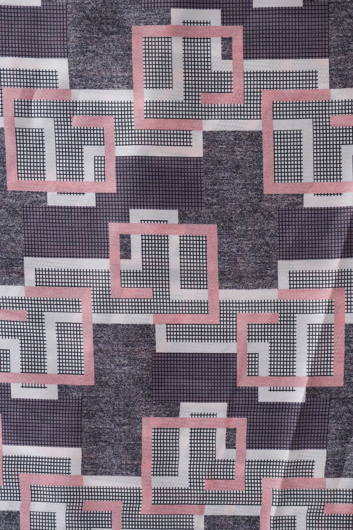 Black And White Geometric Pattern Digital Print On Georgette Satin Fabric - doeraa