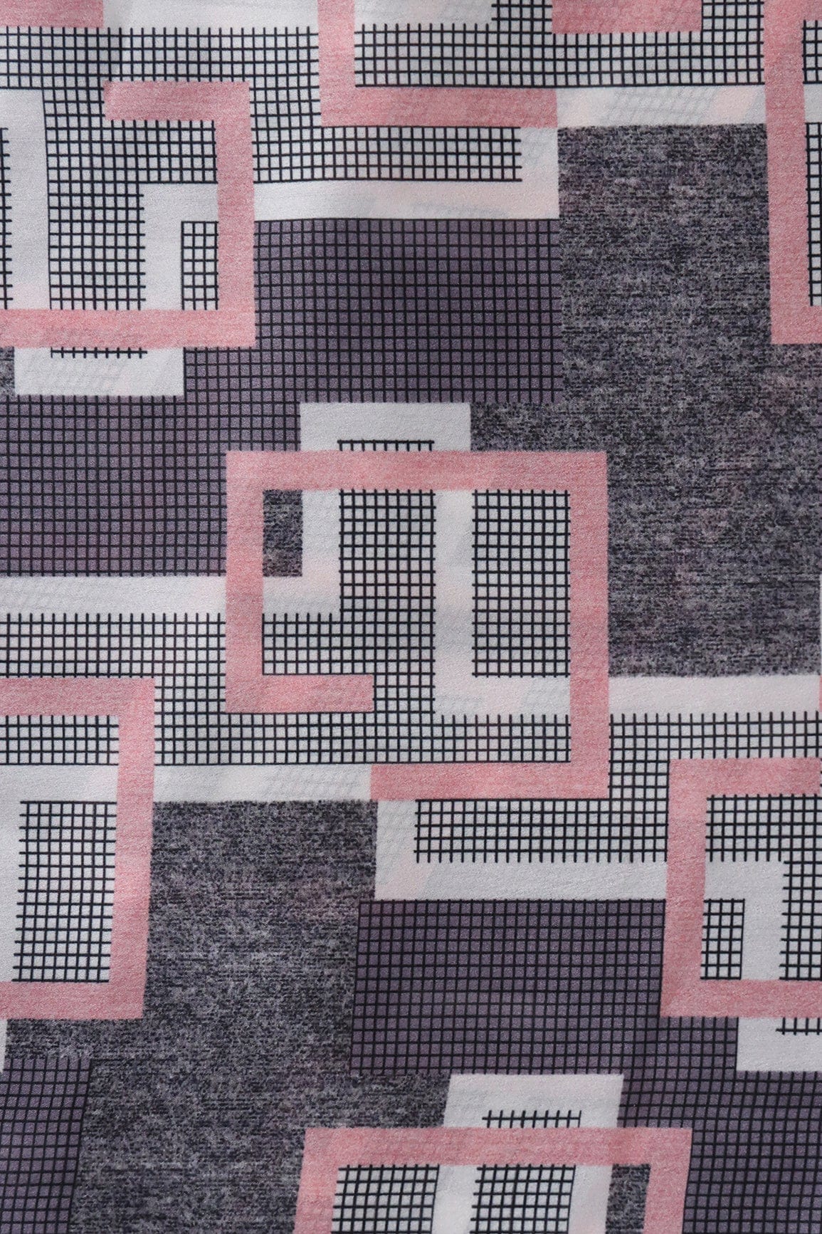 Black And White Geometric Pattern Digital Print On Georgette Satin Fabric - doeraa