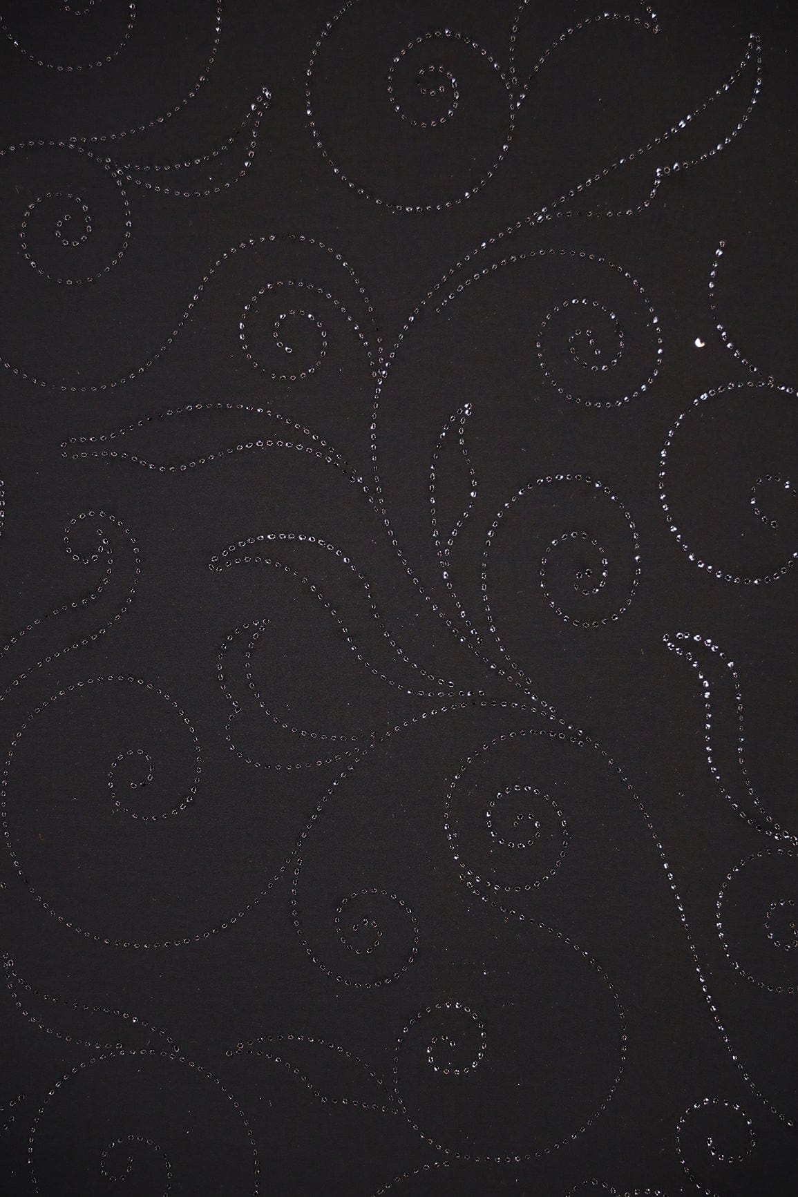Black Ethnic Laser Cut Foil Print On Georgette Fabric - doeraa