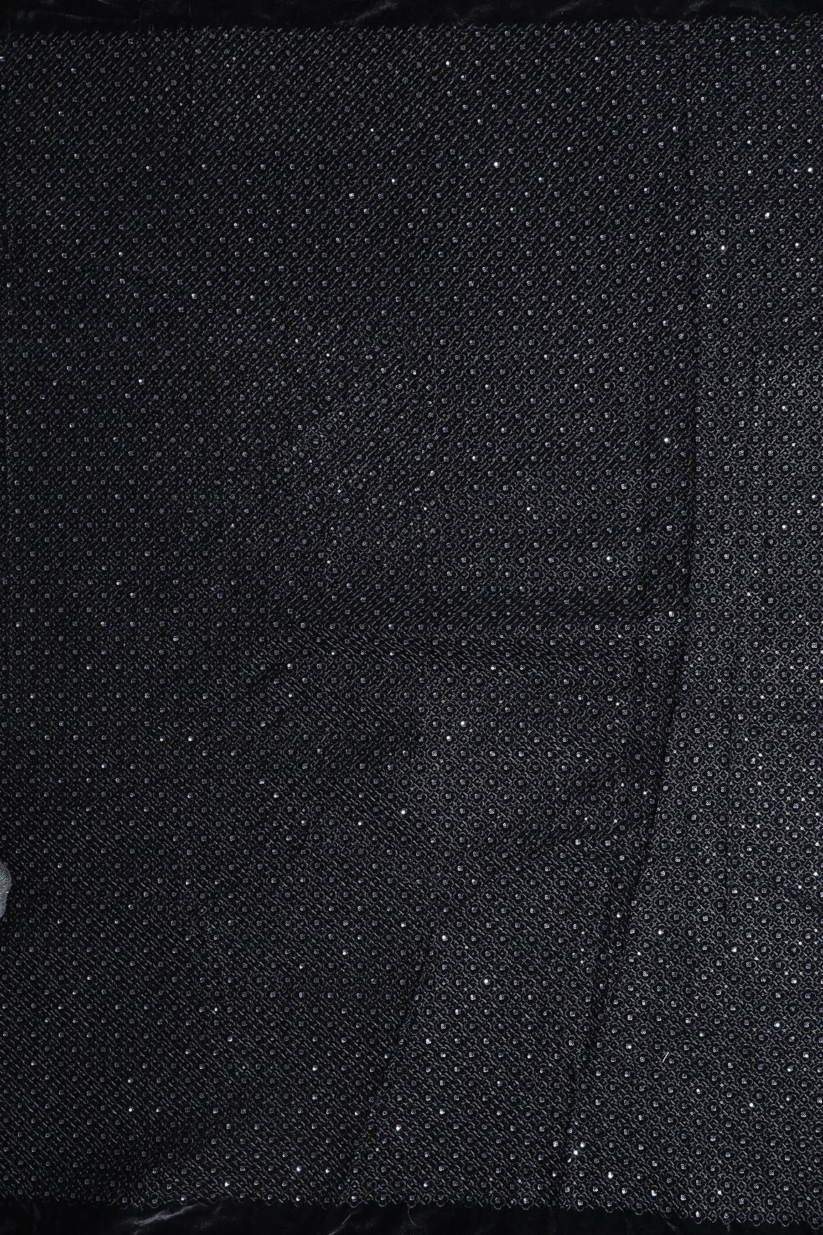 Black Thread With Sequins Small Checks Embroidery Work On Black Velvet Fabric - doeraa