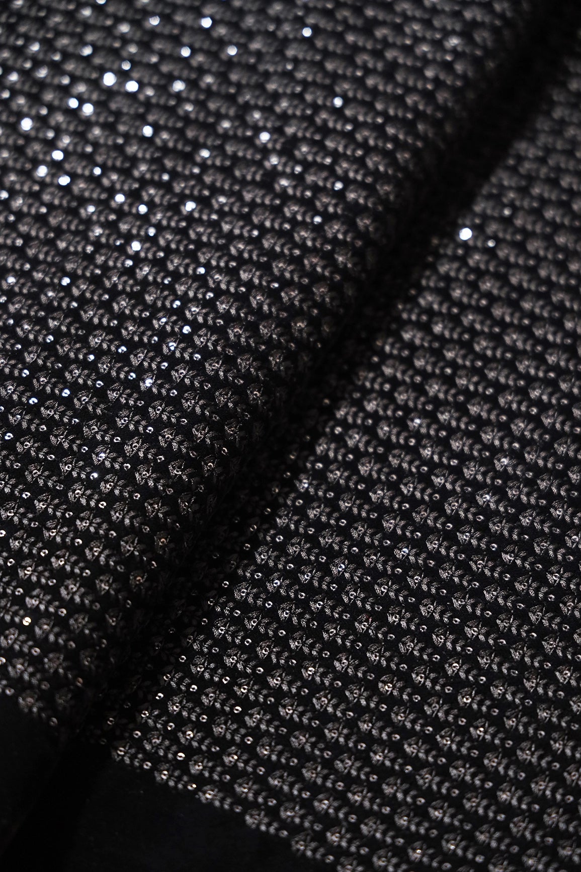 Black Thread With Sequins Small Floral Embroidery Work On Black Velvet Fabric - doeraa