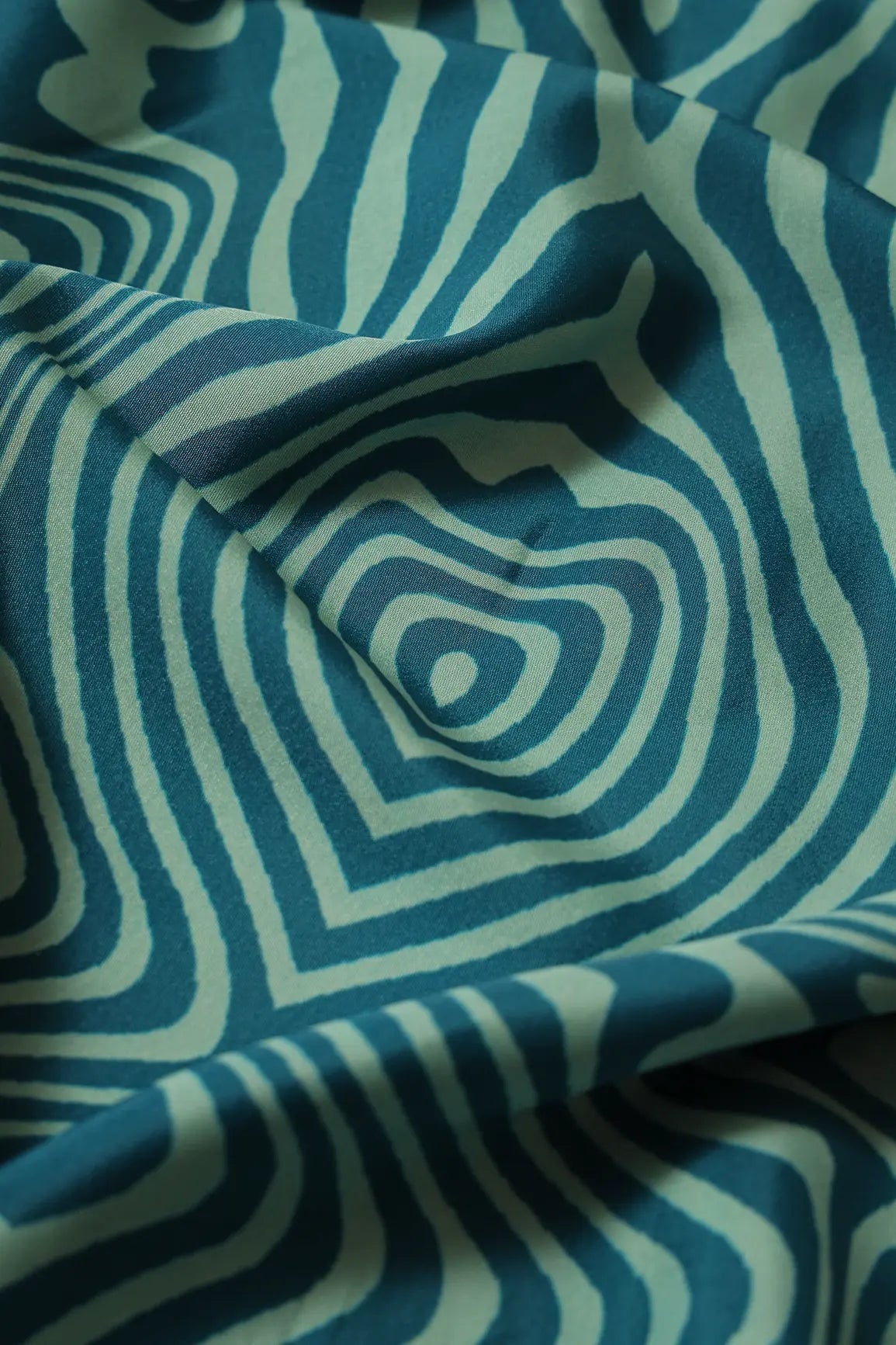 Blue And Off White Geometric Pattern Digital Print On French Crepe Fabric - doeraa