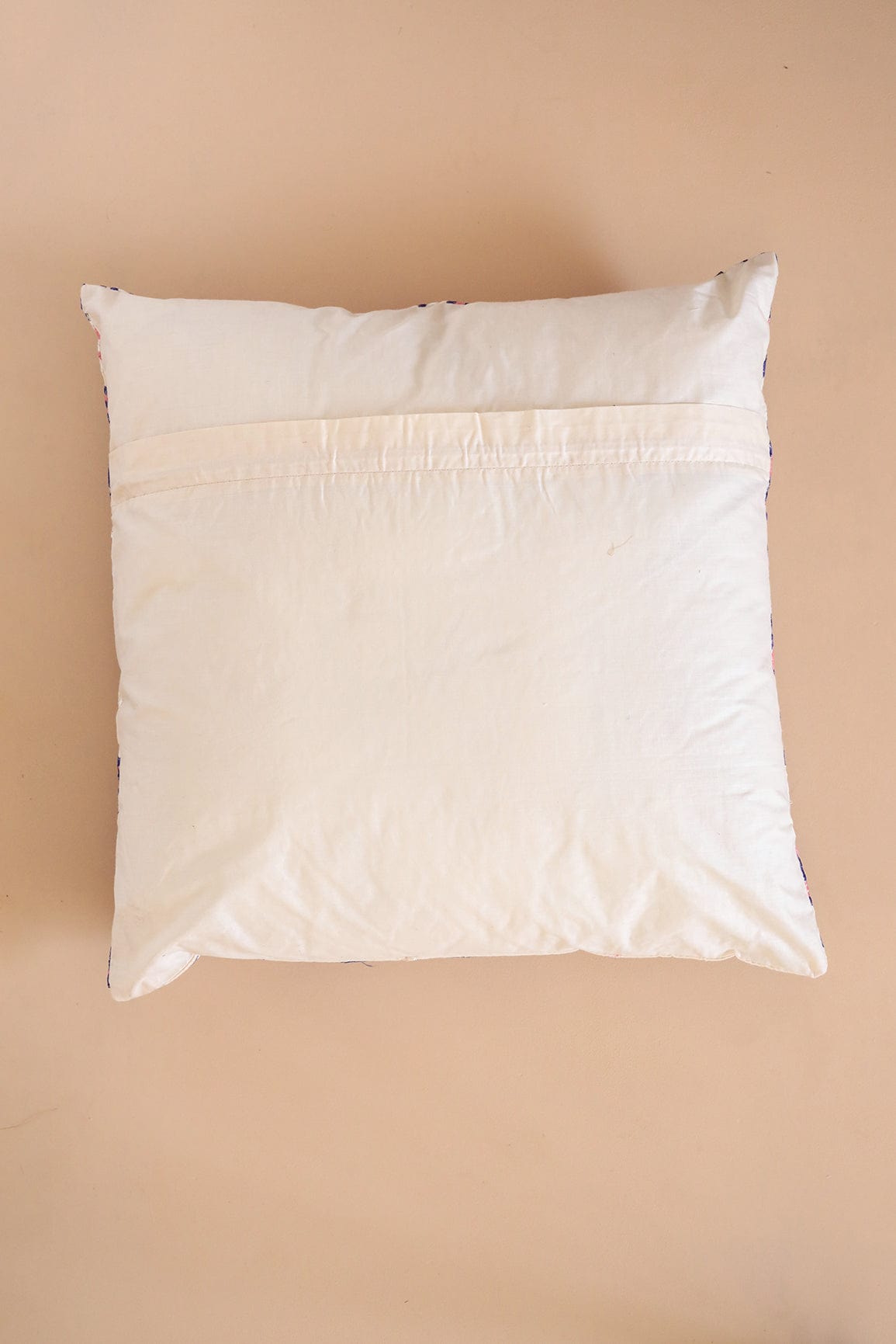 Blue and Pink Embroidery on off white cotton Cushion Cover (16*16 inches) - doeraa