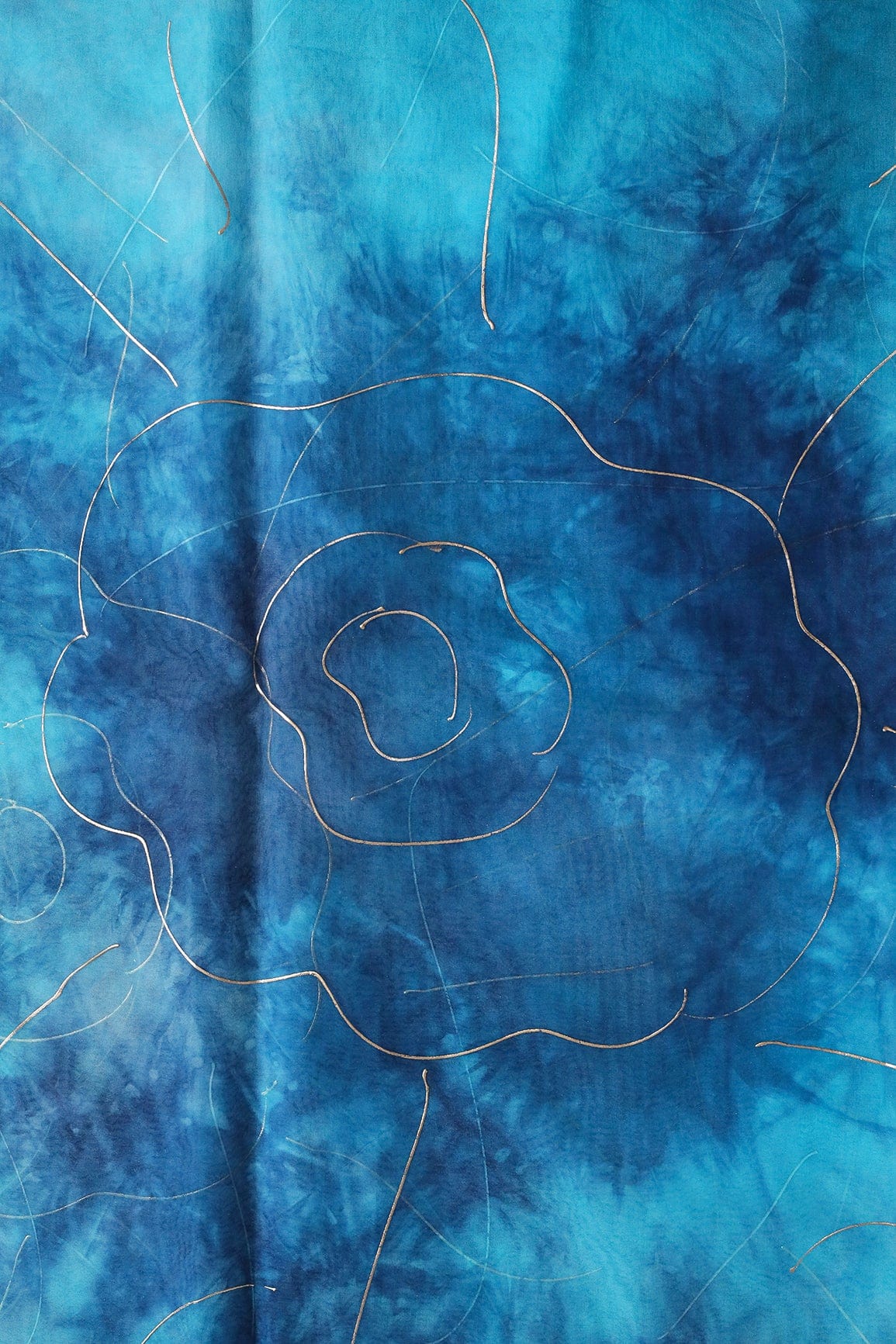 Blue And Sky Tie & Dye Shibori Foil Print On Organza Fabric - doeraa