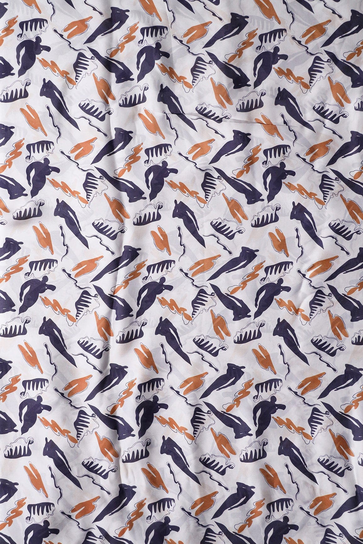 Blue and White Abstract Pattern Digital Print On Georgette Satin Fabric - doeraa