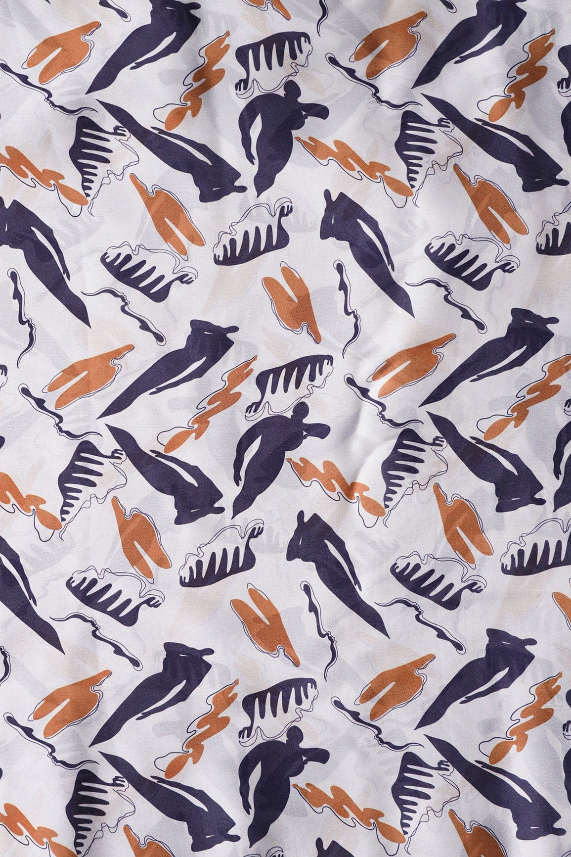 Blue and White Abstract Pattern Digital Print On Georgette Satin Fabric - doeraa