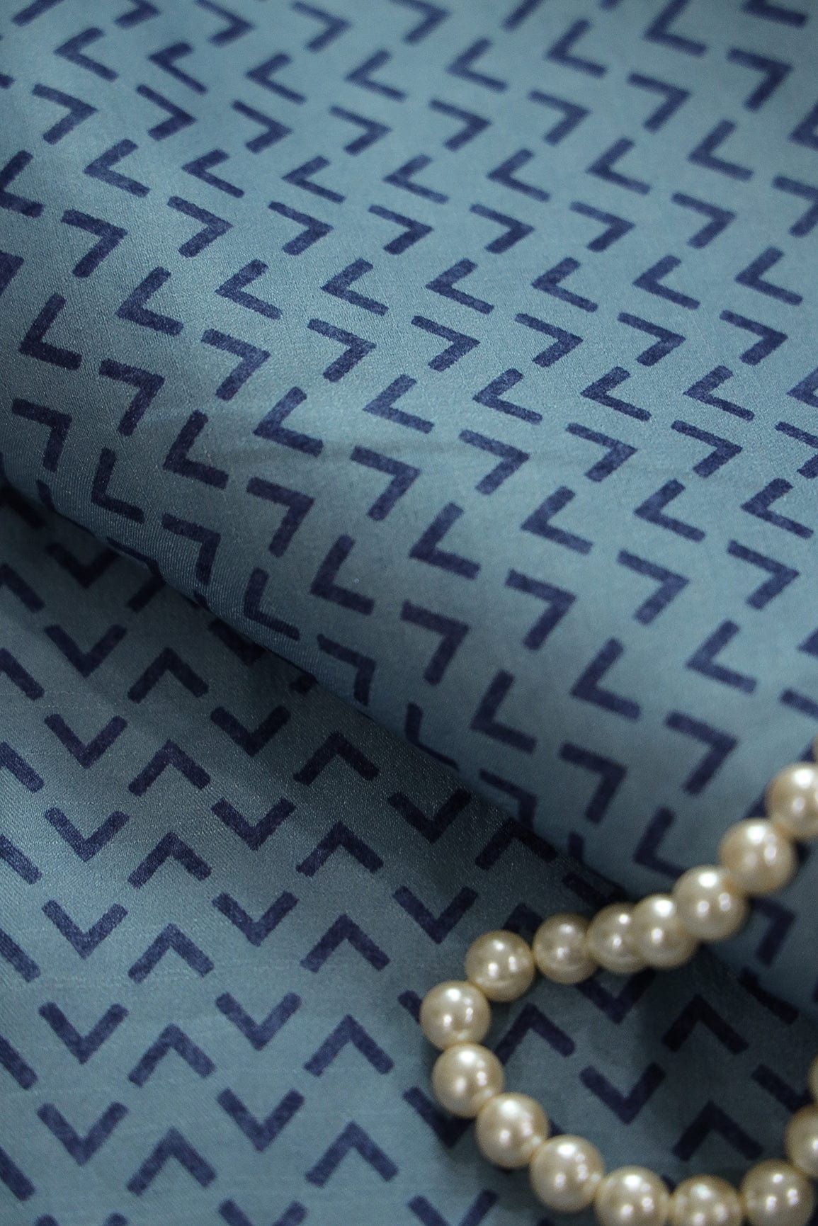 Blue Arrow Digital Print on Tussar Satin Fabric - doeraa