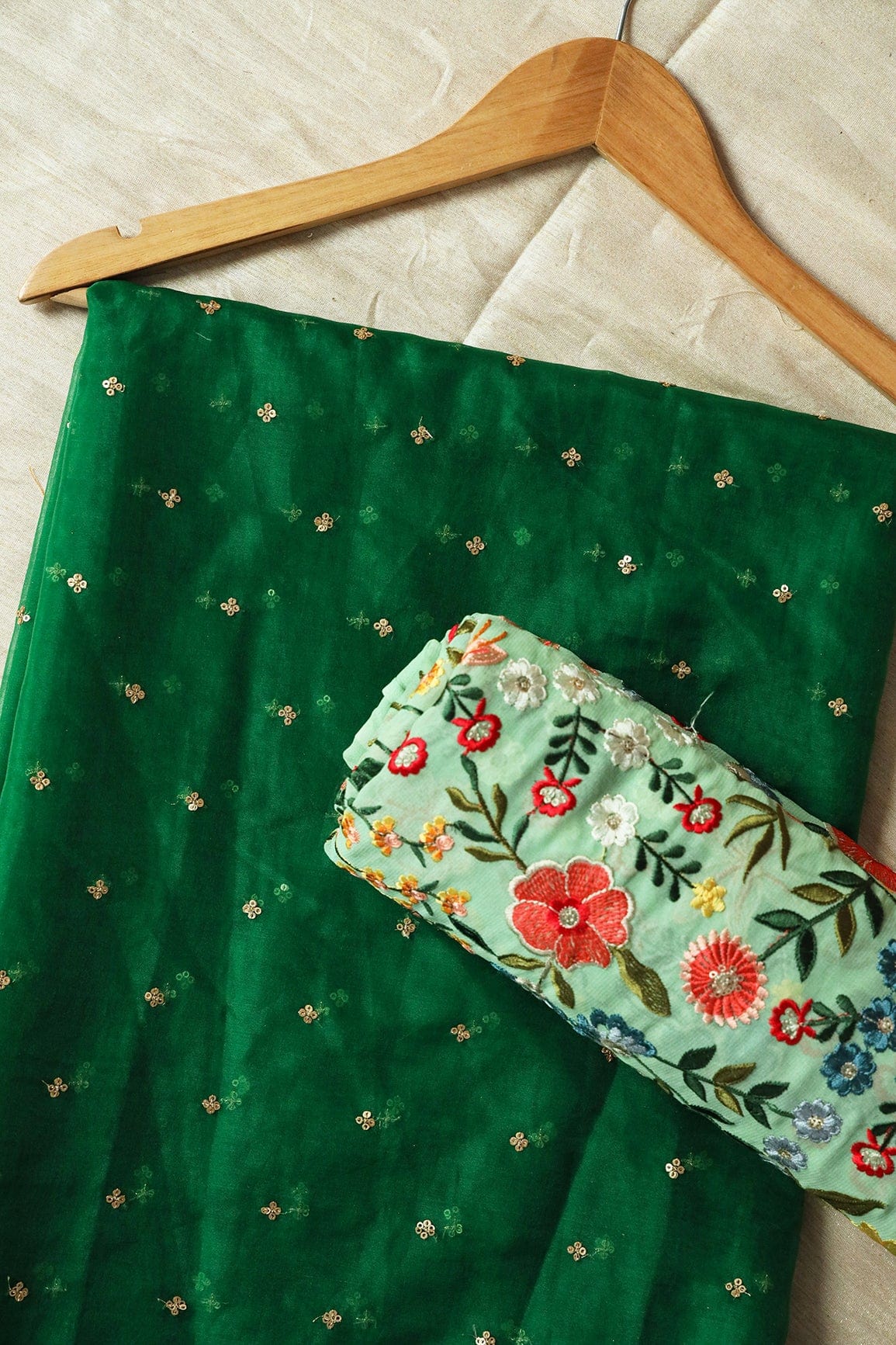 Bottle Green And Olive Saree set (2 Piece) - doeraa