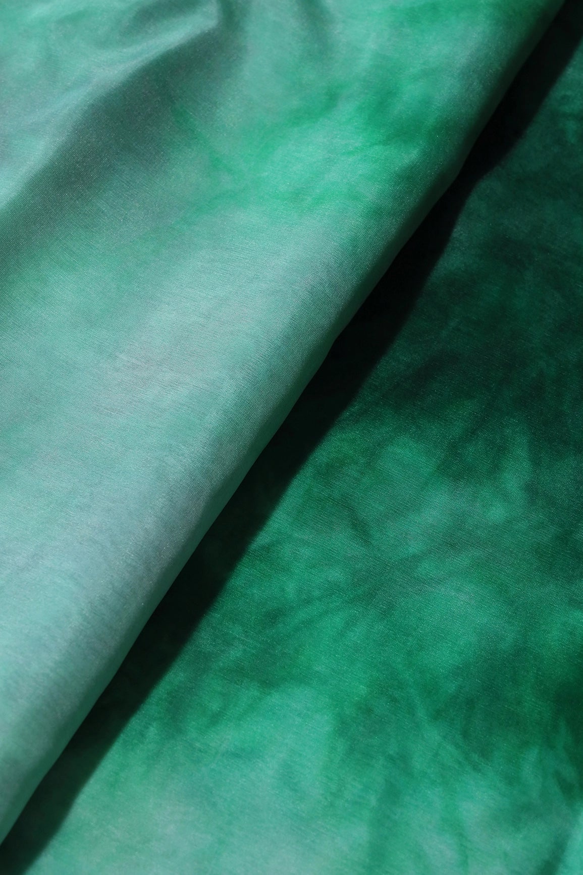 Bottle Green Tie & Dye Shibori Print On Organza Fabric - doeraa