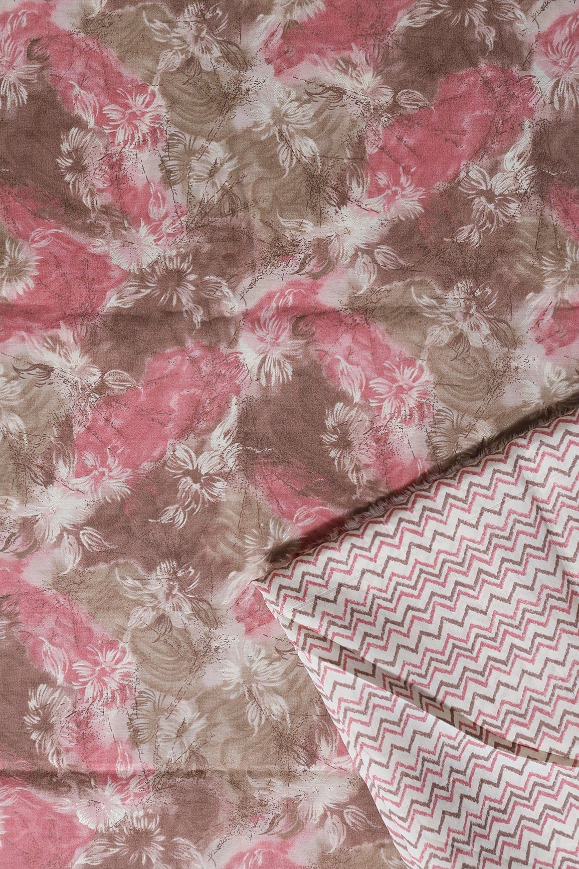 Brown And Cream Viscose Chanderi Silk Unstitched Suit (2 Piece) - doeraa