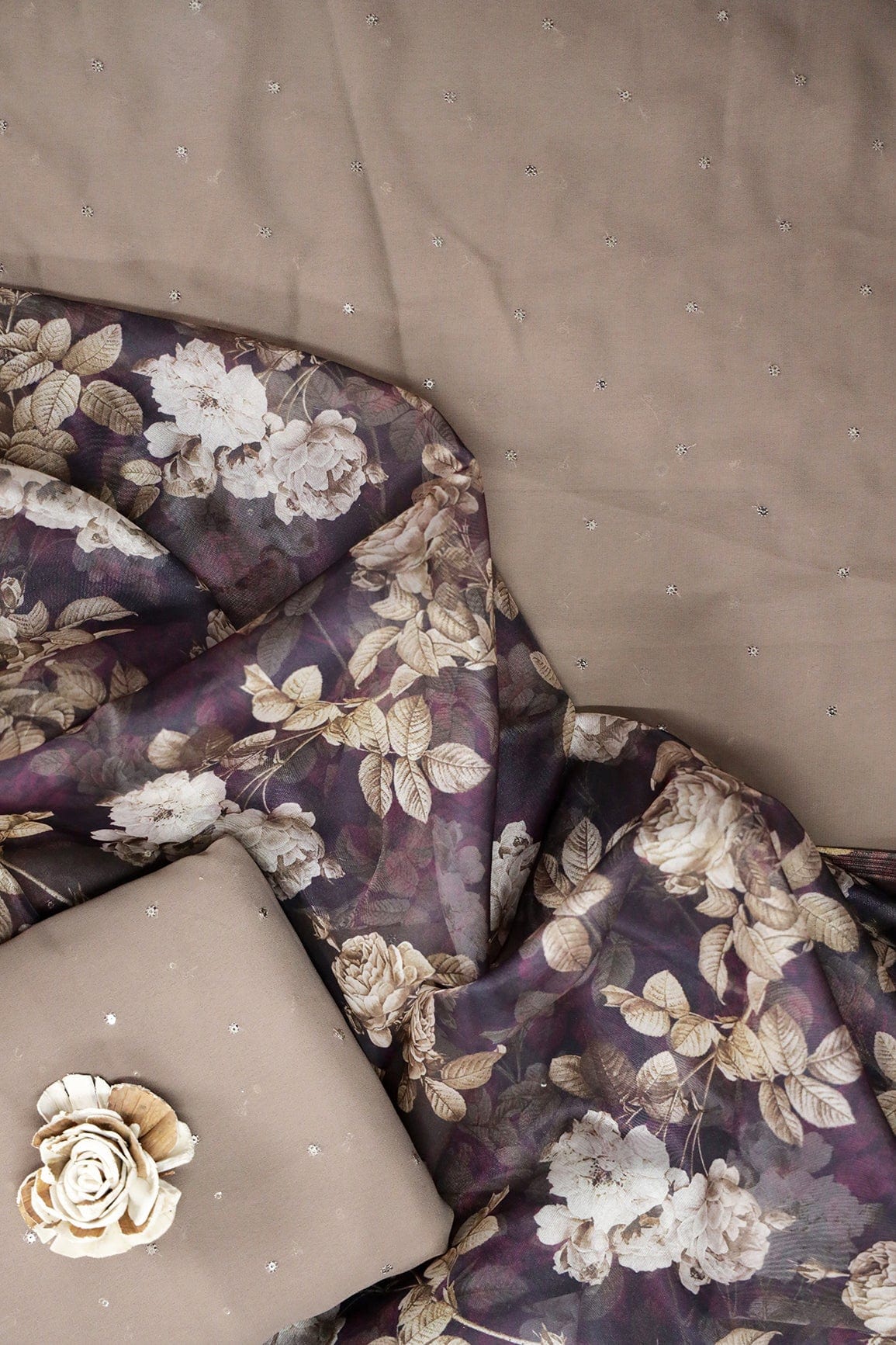 Brown And Dark Wine Unstitched Suit (3 Piece) - doeraa