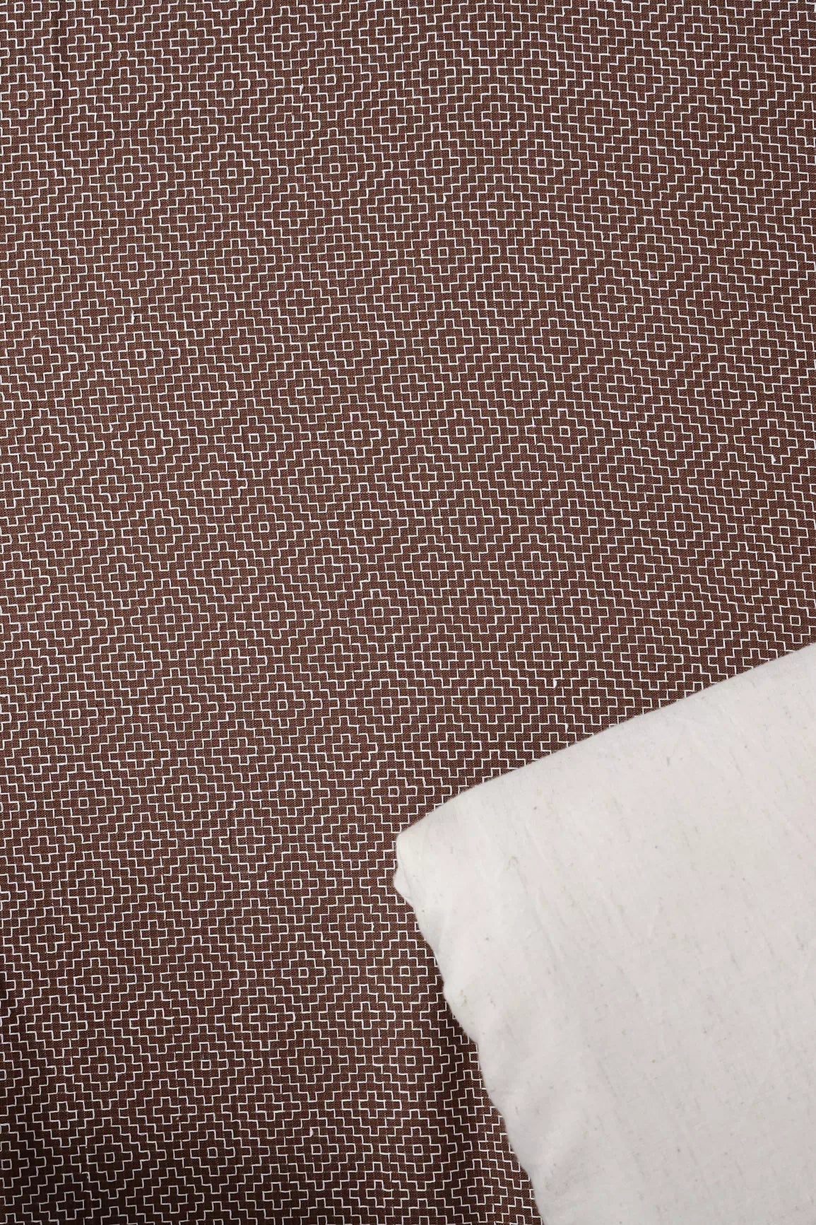 Brown And Off White Handwoven Cotton Unstitched Suit Set (2 Piece) - doeraa