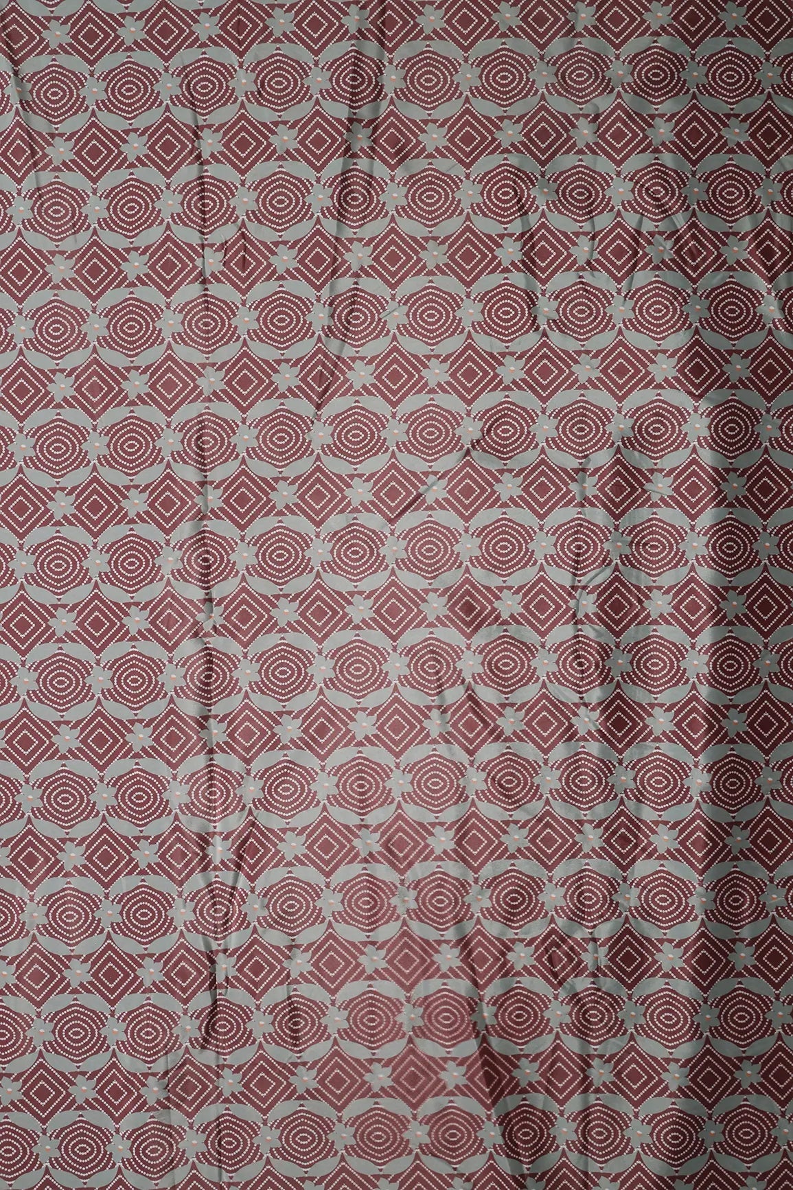 Brown And Olive Geometric Pattern Digital Print On French Crepe Fabric - doeraa