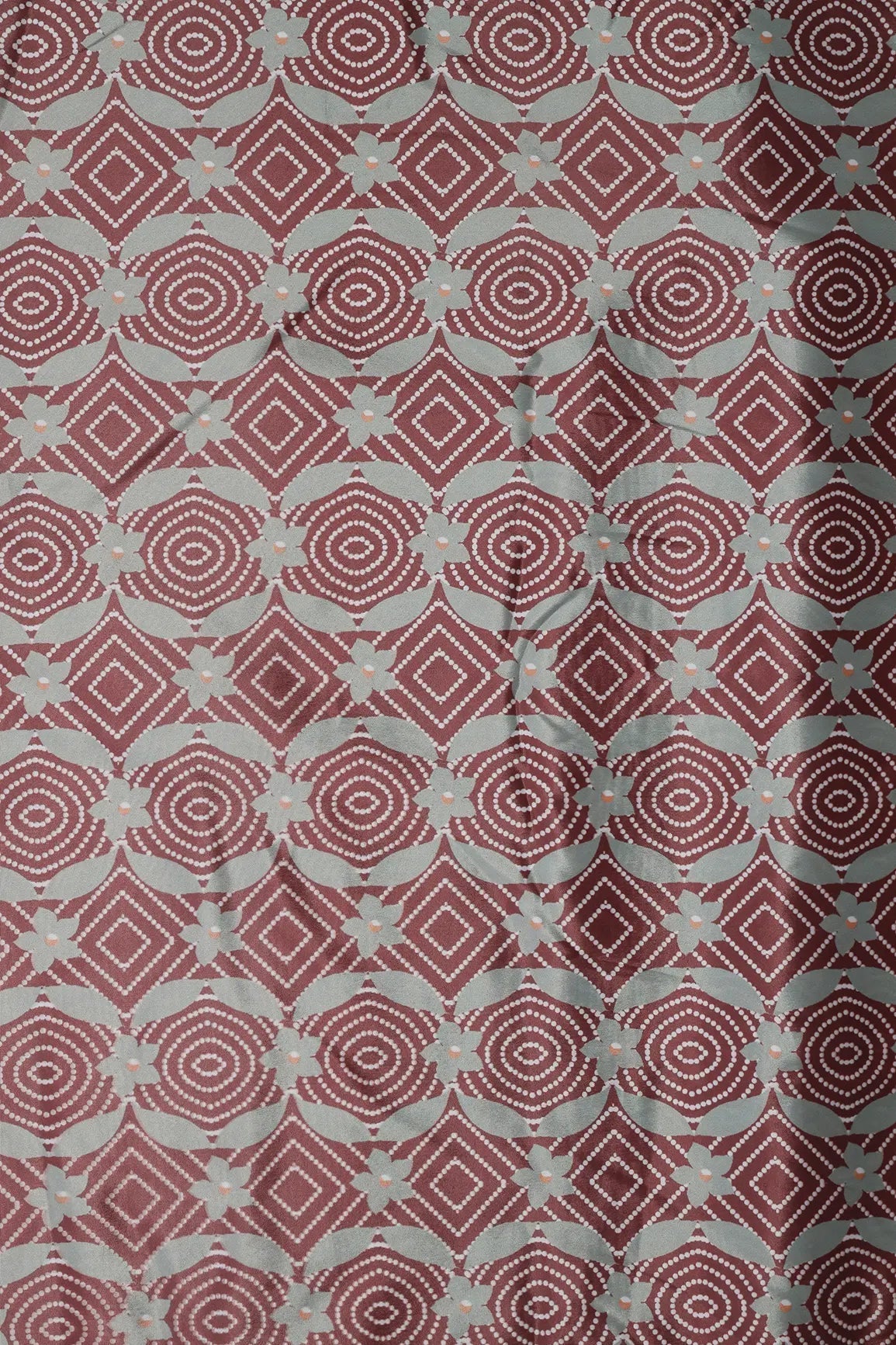 Brown And Olive Geometric Pattern Digital Print On French Crepe Fabric - doeraa