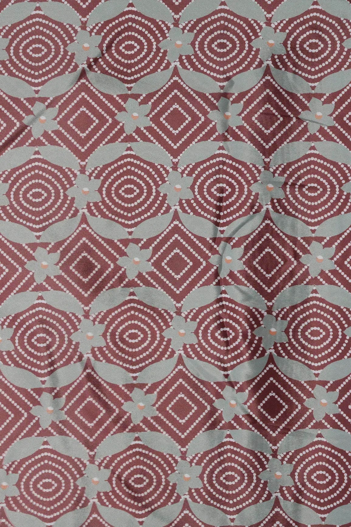 Brown And Olive Geometric Pattern Digital Print On French Crepe Fabric - doeraa