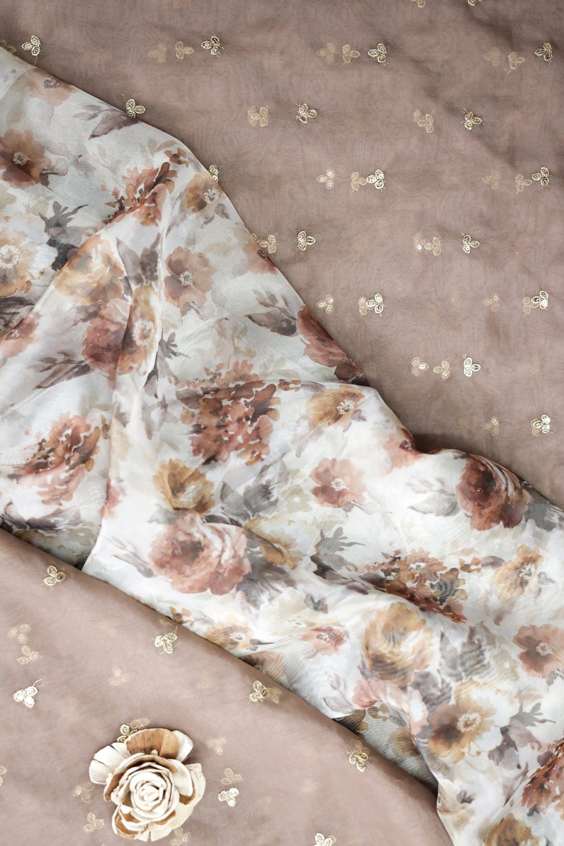 Brown And White Unstitched Suit (3 Piece) - doeraa