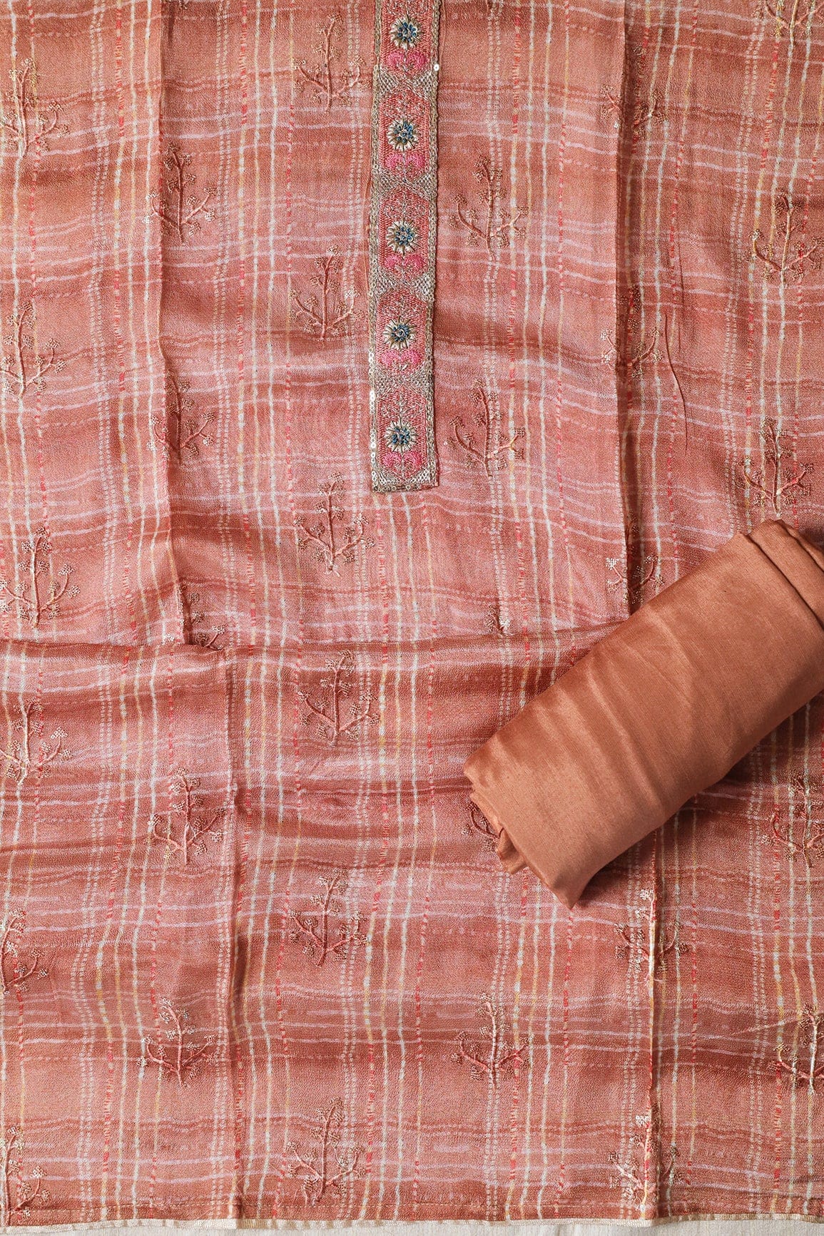 Brown Semi Stitched Pure Crepe Silk Suit Set (3 piece) - doeraa