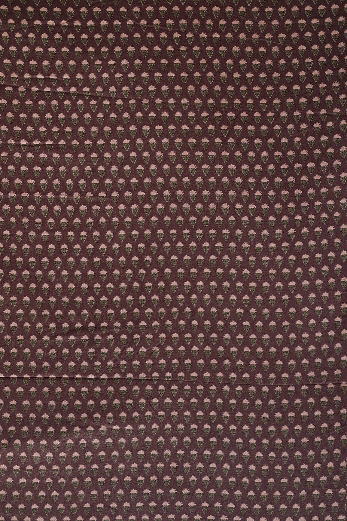 Brown Small Floral Pattern Booti Screen Print Chanderi Silk Fabric - doeraa