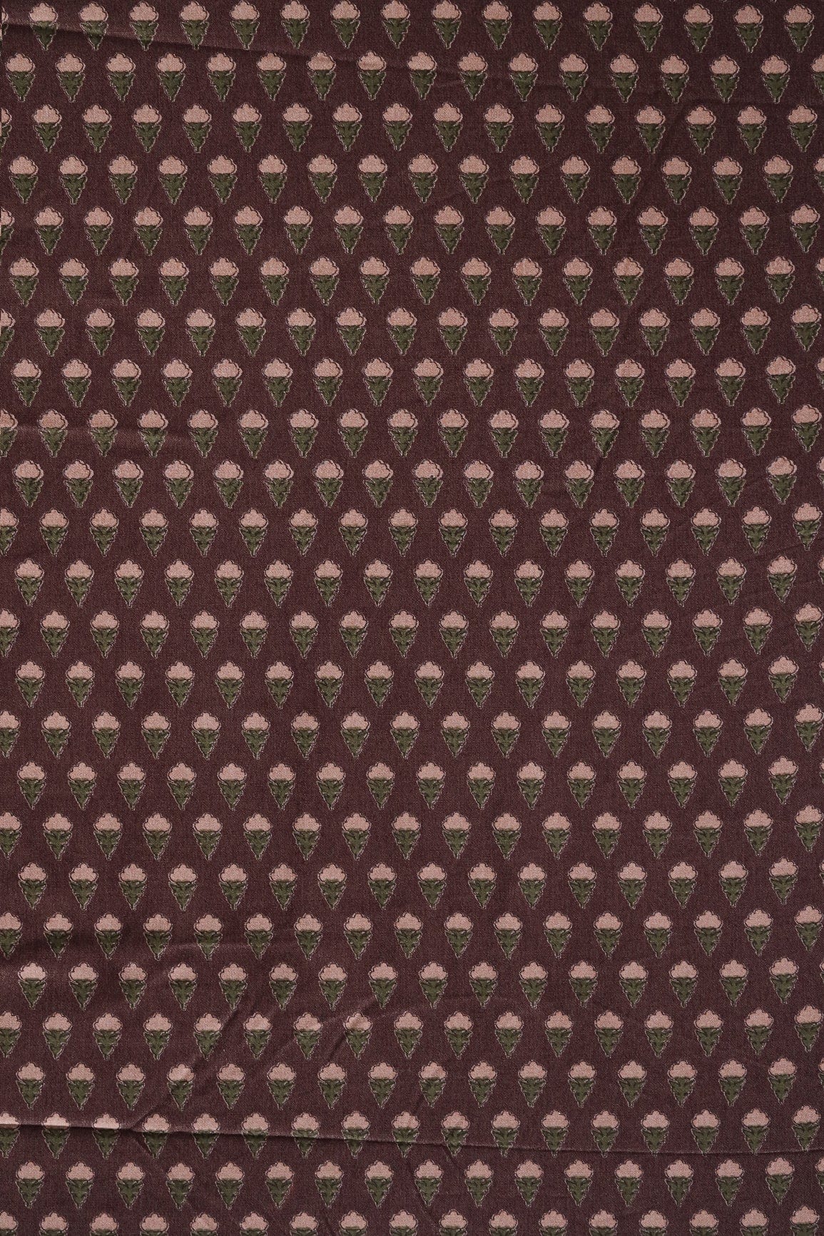 Brown Small Floral Pattern Booti Screen Print Chanderi Silk Fabric - doeraa