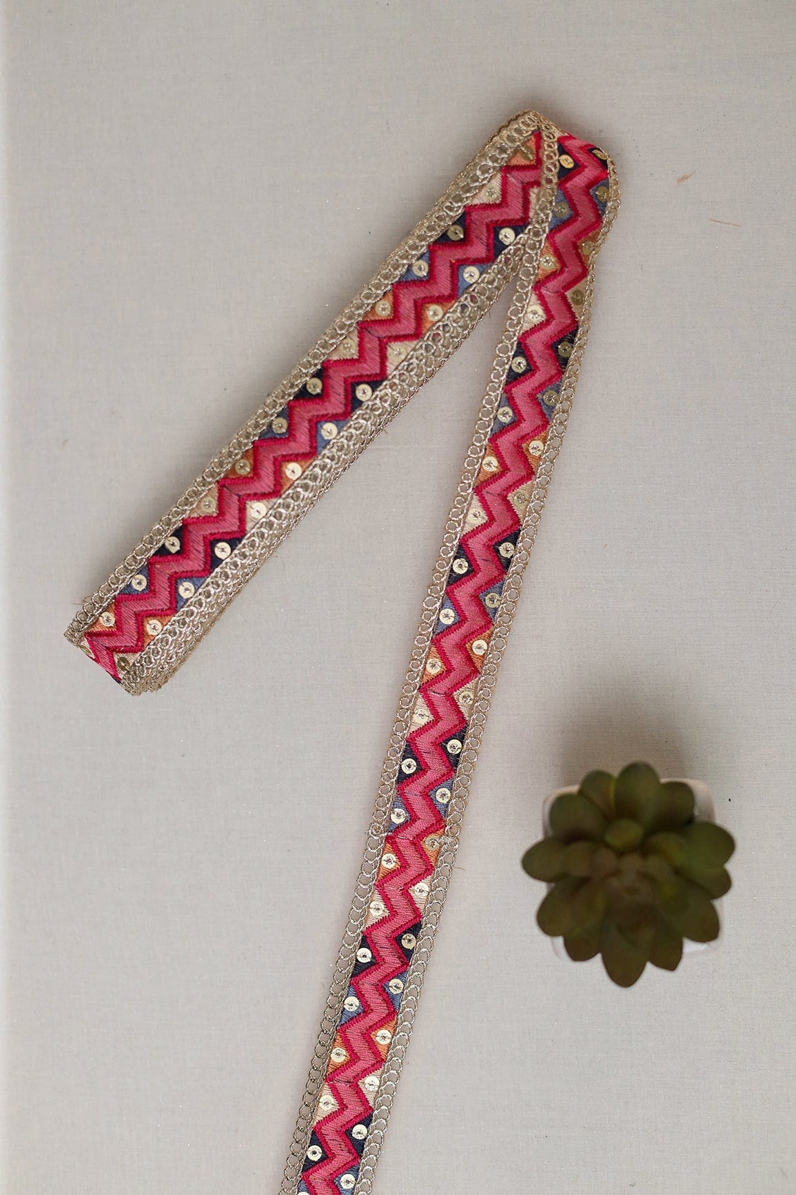 Chevron Multi Color Thread Work With Sequins Embroidered Lace (9 Meters) - doeraa