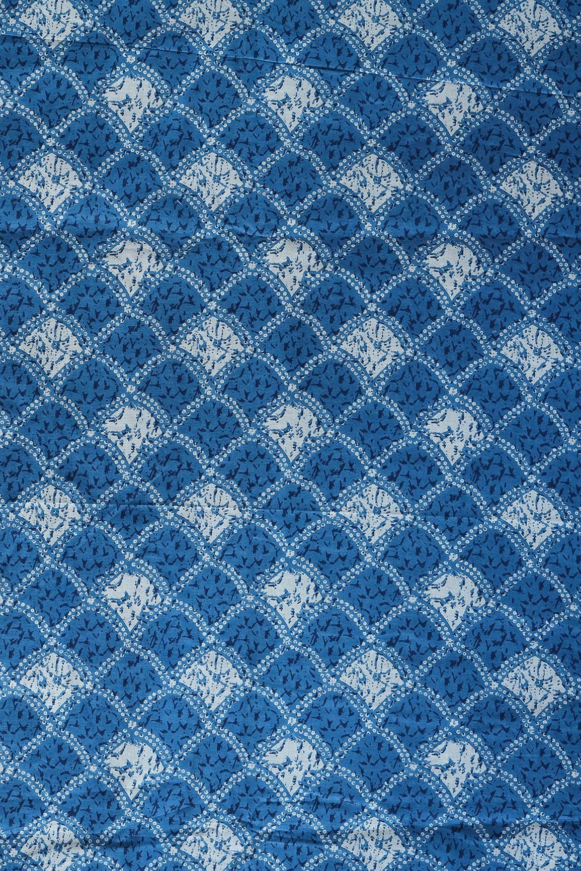 Cobalt Blue And White Trellis Pattern Print On Pure Cotton Fabric - doeraa