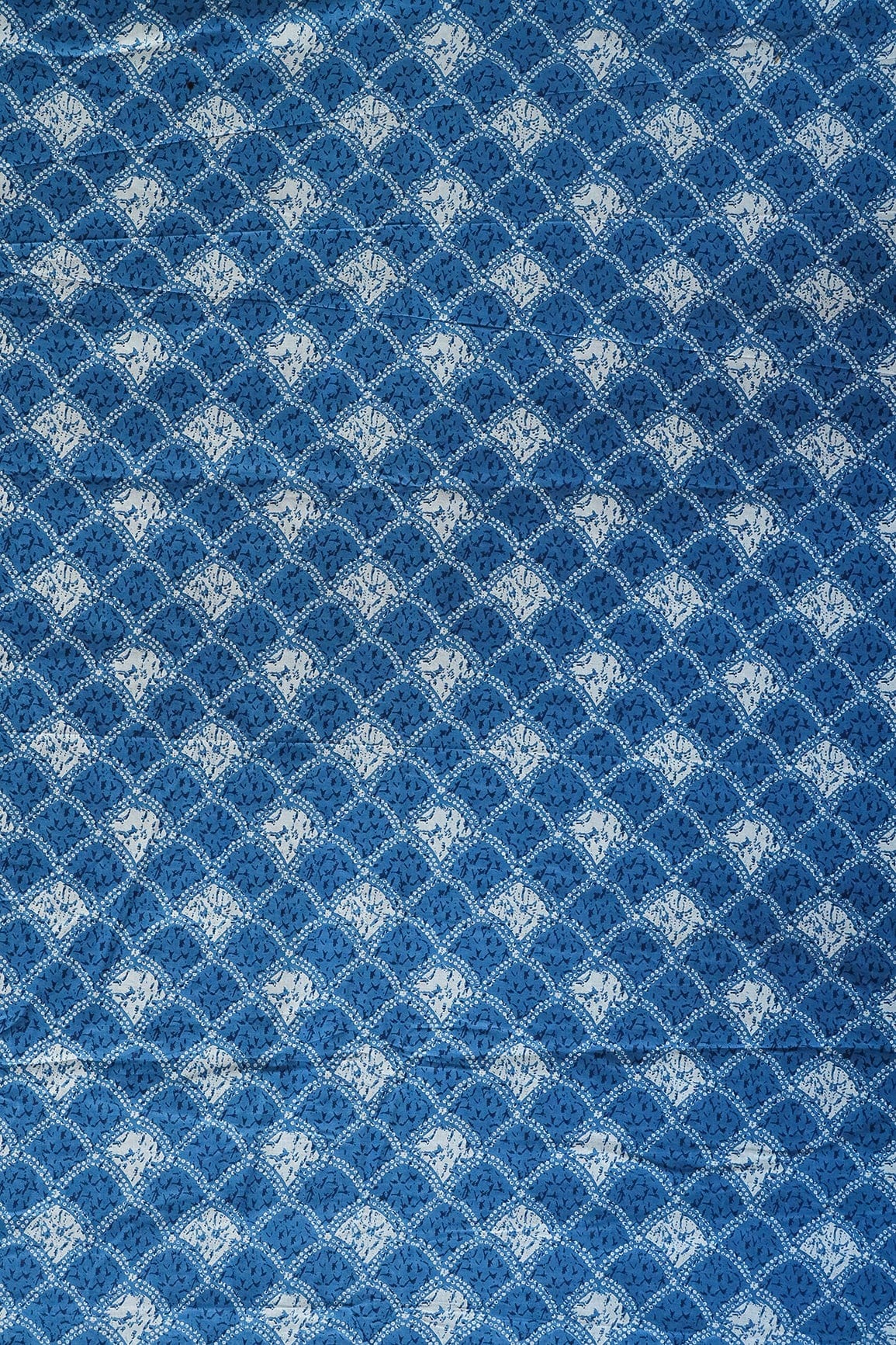 Cobalt Blue And White Trellis Pattern Print On Pure Cotton Fabric - doeraa