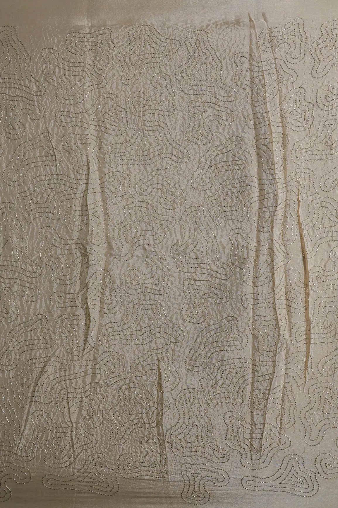 Cut Dana Beads Appealing Abstract Embroidery Work On Beige Chinnon Chiffon Fabric - doeraa
