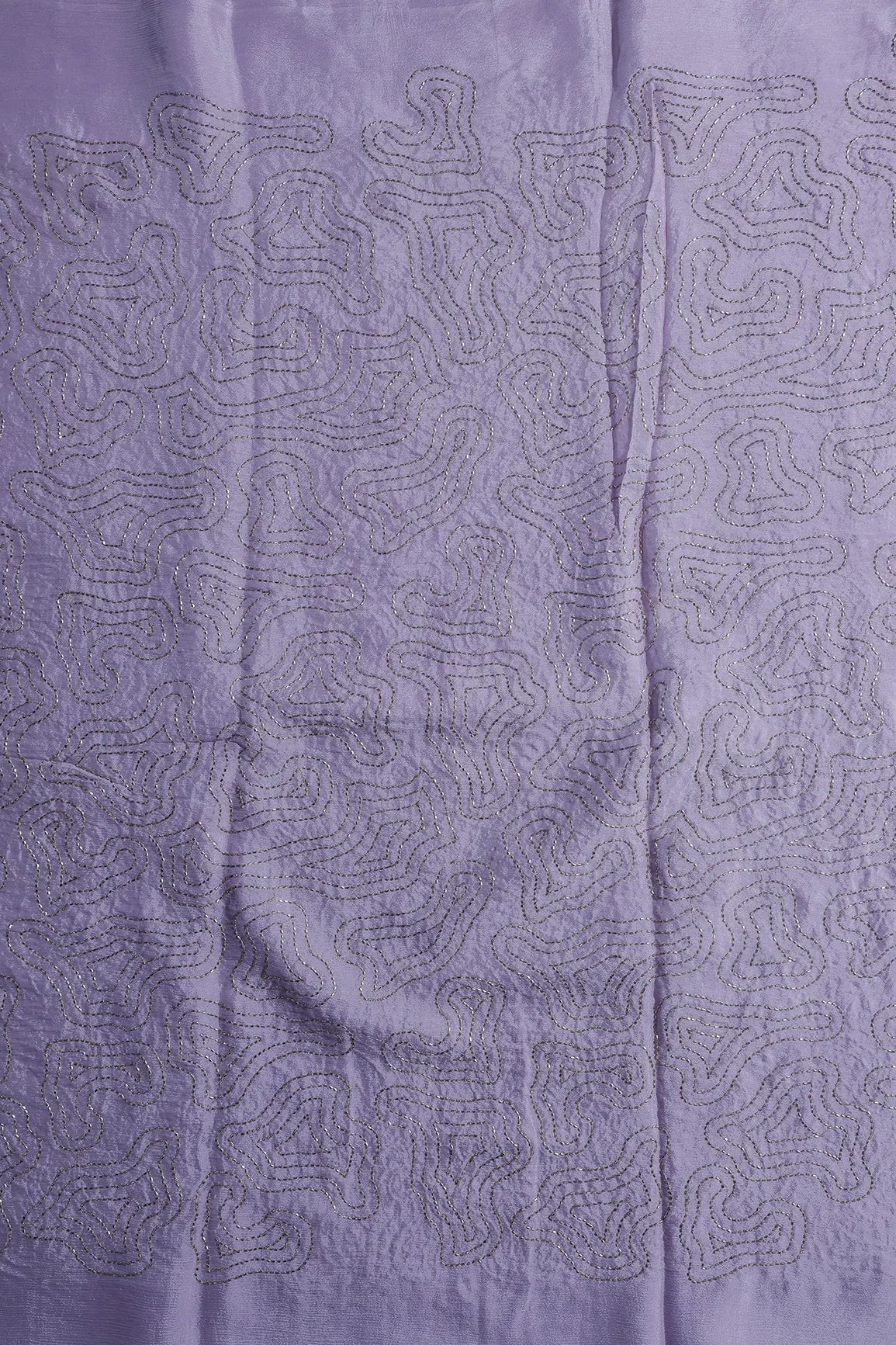 Cut Dana Beads Appealing Abstract Embroidery Work On Lavender Chinnon Chiffon Fabric - doeraa