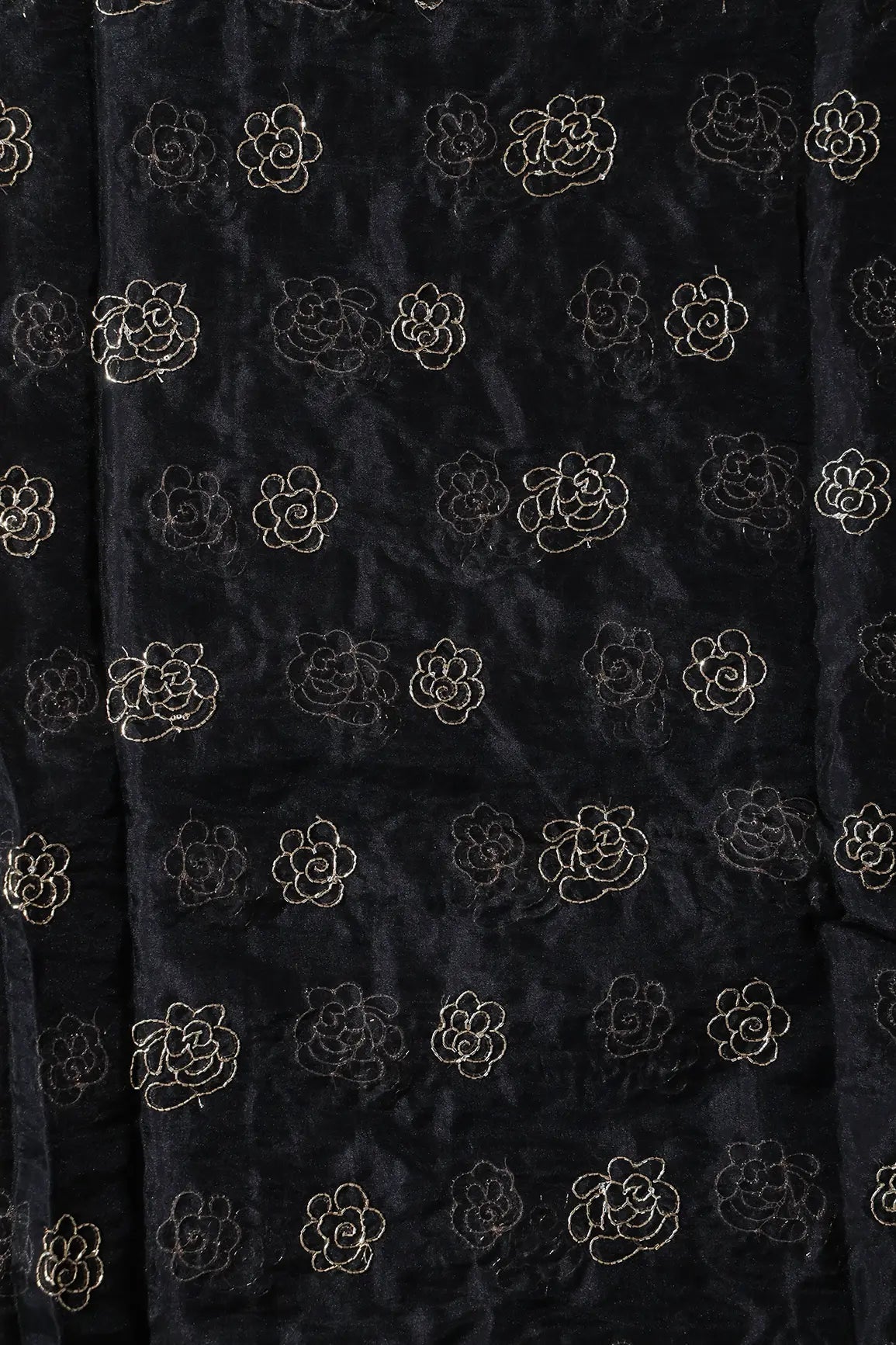 Cut Dana Beads Beautiful Floral Embroidery On Black Organza Fabric - doeraa