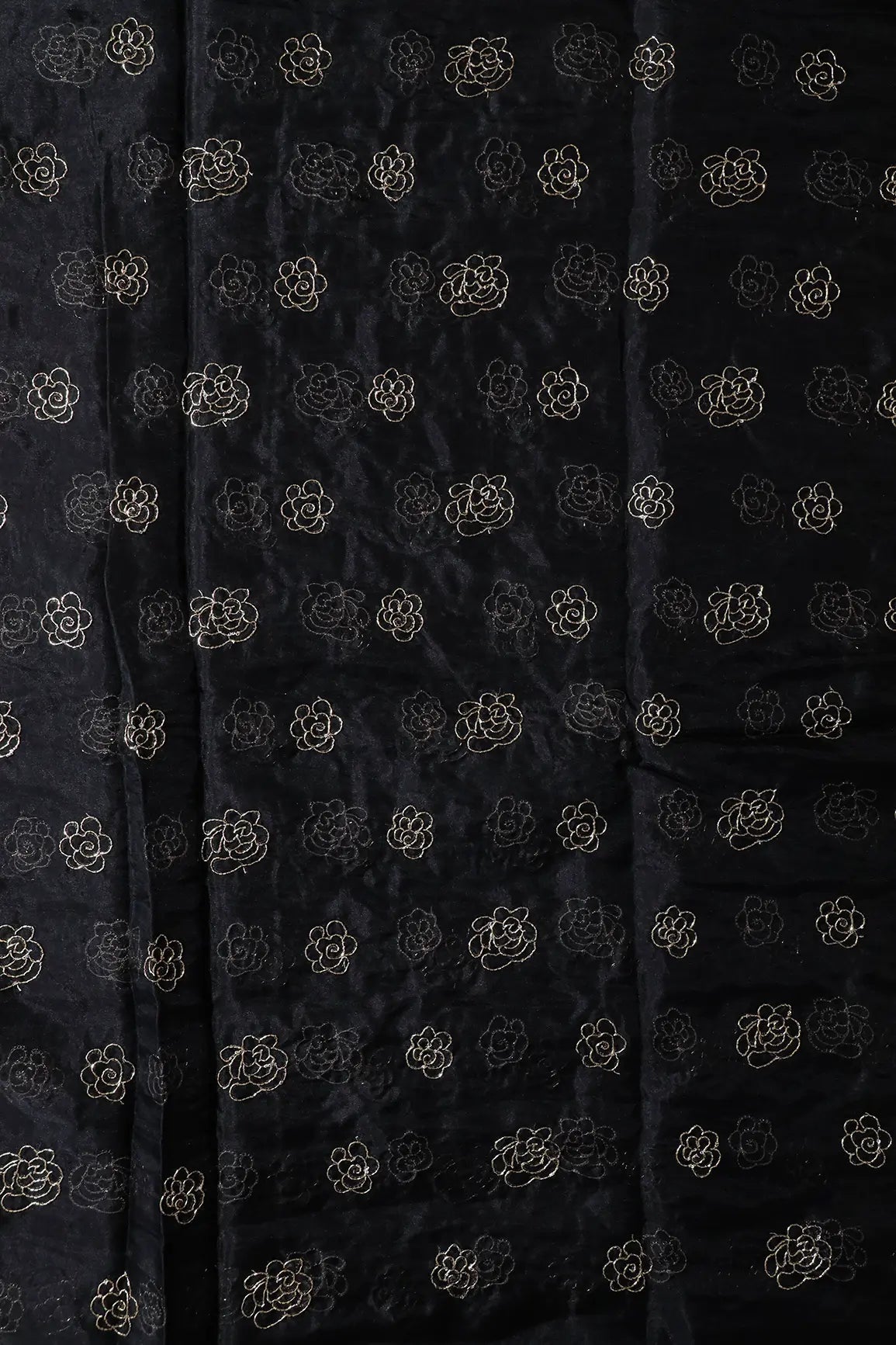 Cut Dana Beads Beautiful Floral Embroidery On Black Organza Fabric - doeraa