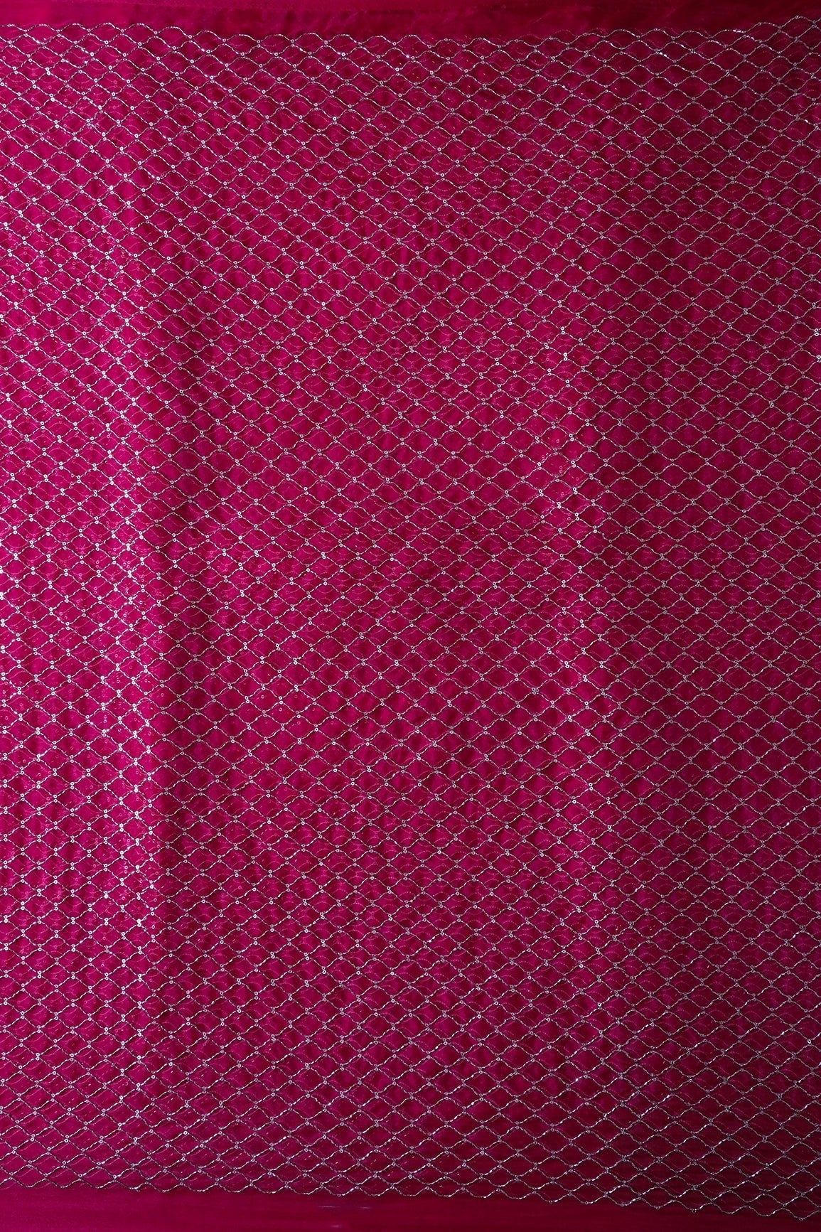 Cut Dana Beads Beautiful Ogee Embroidery On Fuchsia Organza Fabric - doeraa