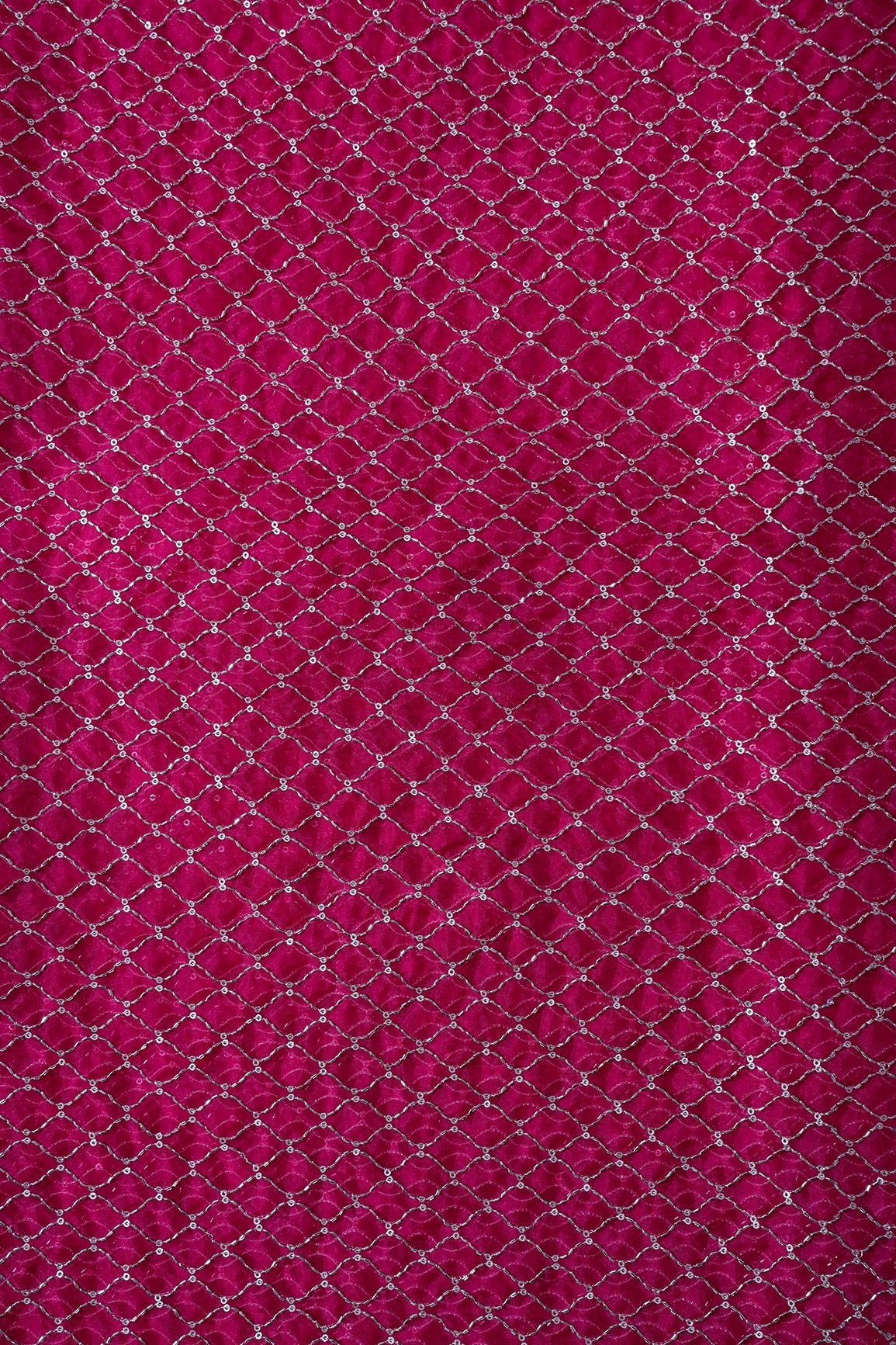 Cut Dana Beads Beautiful Ogee Embroidery On Fuchsia Organza Fabric - doeraa