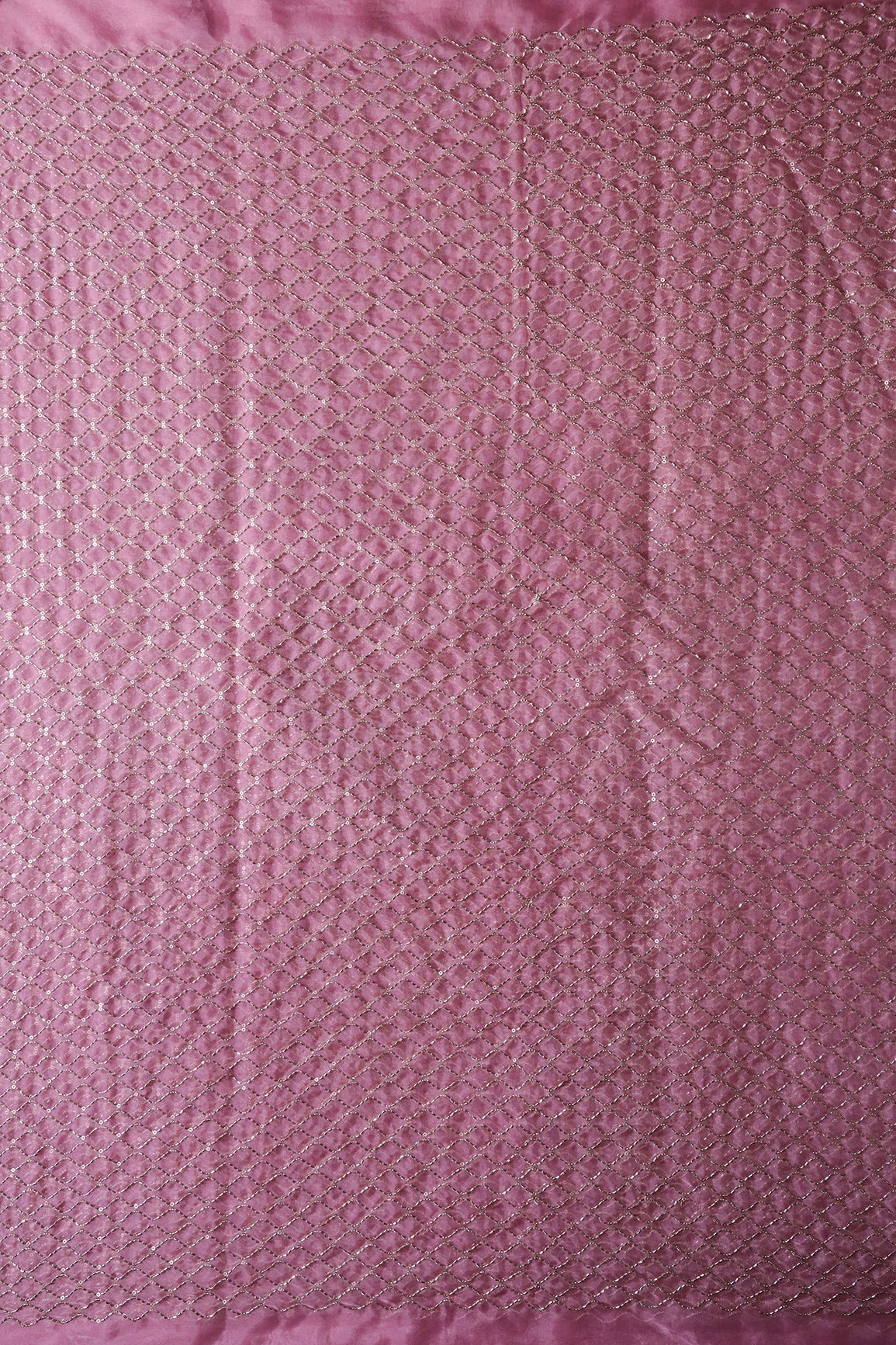 Cut Dana Beads Beautiful Ogee Embroidery On Gajri Pink Organza Fabric - doeraa
