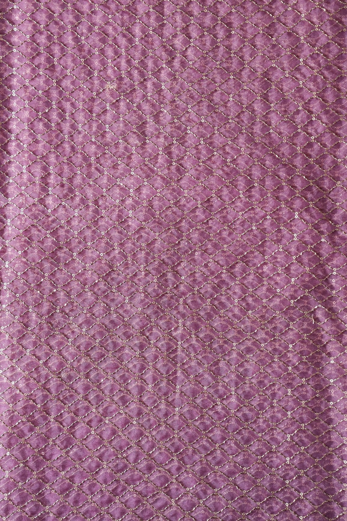 Cut Dana Beads Beautiful Ogee Embroidery On Lavender Organza Fabric - doeraa